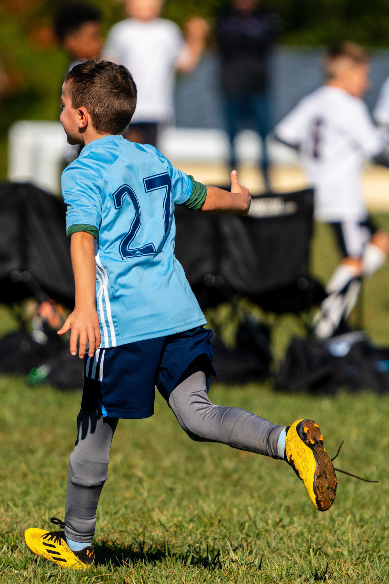 Simon celebrates the second goal in the Mt. Washington Boy 12 travel team tournament 3-1 win over the Jefferson County Youth Soccer League on October 8, 2022.