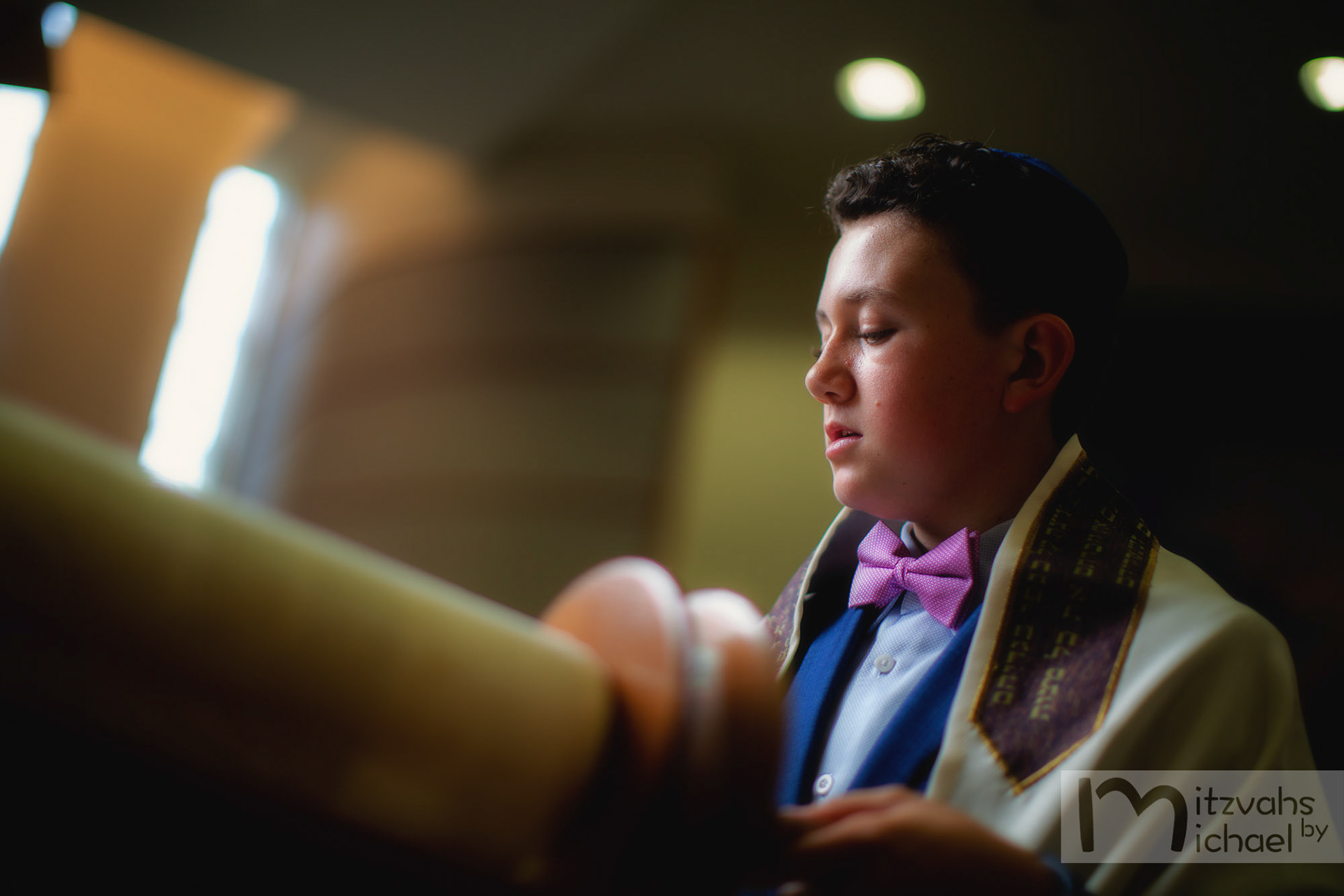Garrett's Bar Mitzvah rehearsal and portrait session at Beth El Congregation in Bethesda, MD.