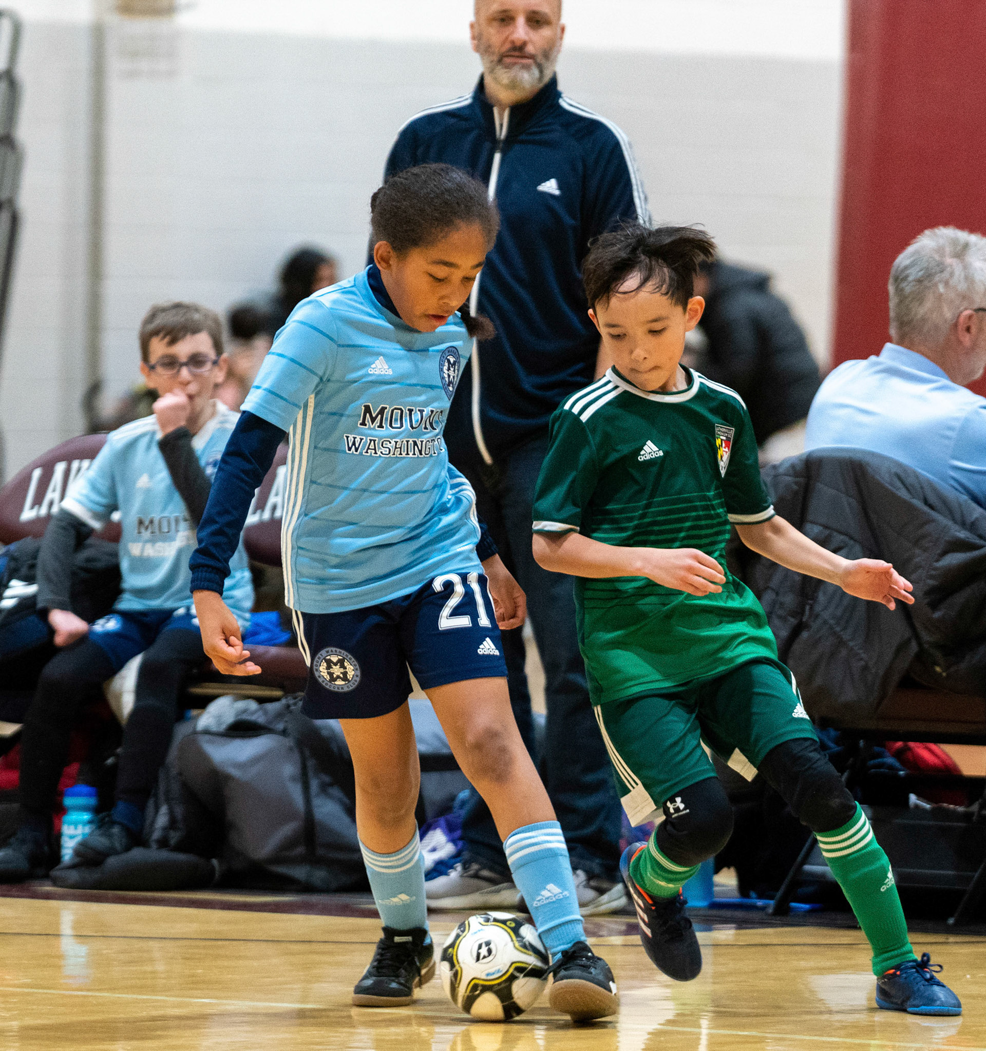Drake jukes a defender as MWFC defeats LTSC 8-2 on Saturday, February 4, 2023.