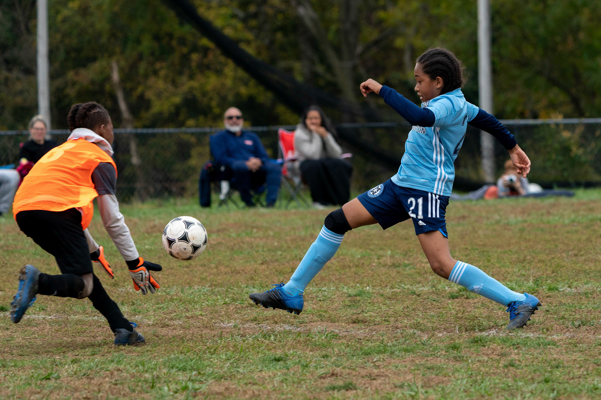 Drake crashes the goal in the first half of Mt Washington's 3-1 home victory over Northwest SC on October 23, 2022.