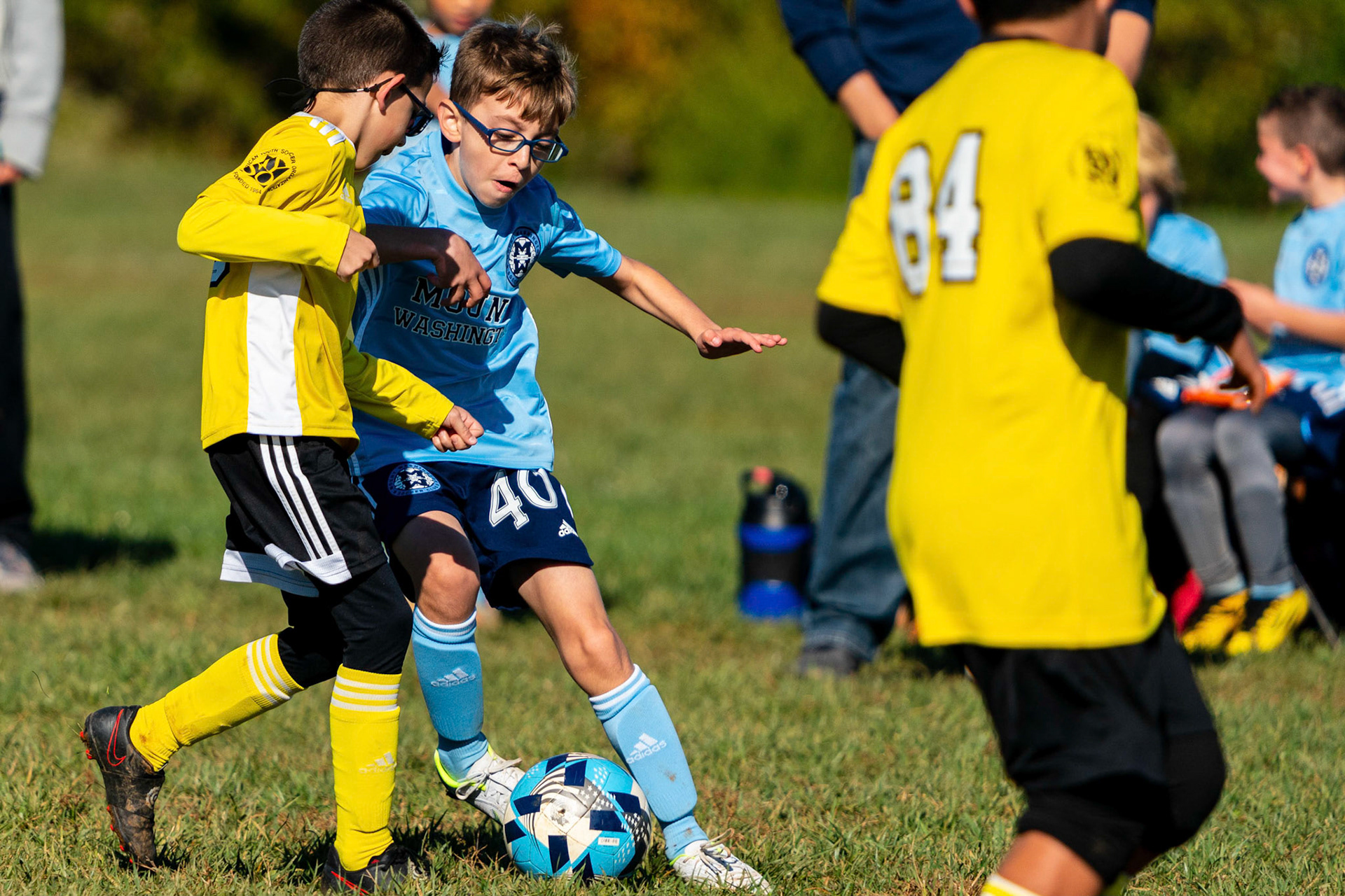 Jonah uses his body to keep the defender away from his run in the Mt. Washington Boy 12 travel team tournament 3-1 win over the Jefferson County Youth Soccer League on October 8, 2022.
