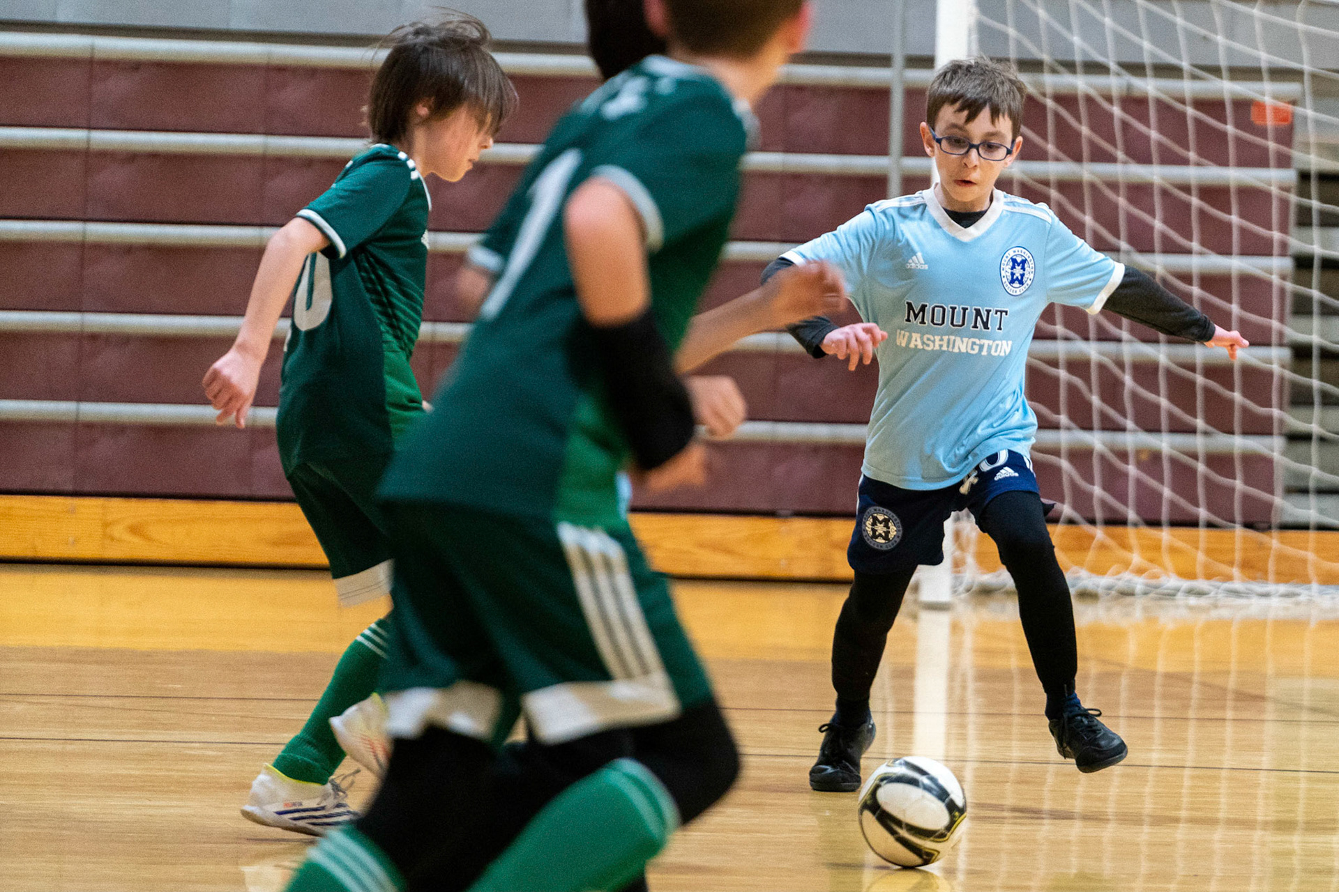 Jonah makes his way up court as MWFC defeats LTSC 8-2 on Saturday, February 4, 2023.