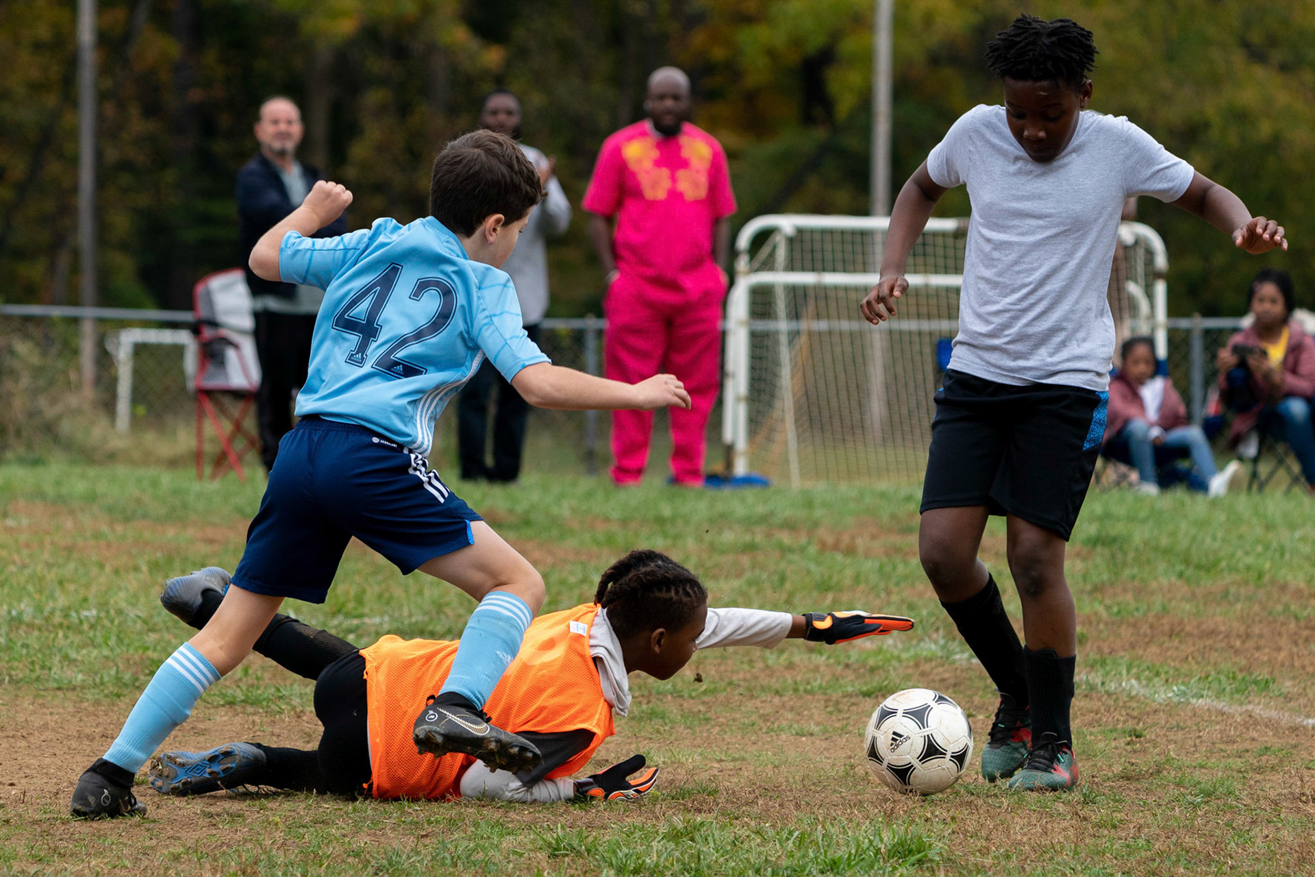Cameron tries to get the ball from Northwest SC's goalie in the first half of Mt Washington's 3-1 home victory over Northwest SC on October 23, 2022.