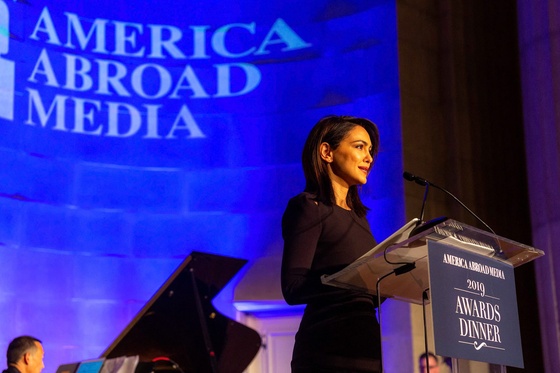 America Abroad Media (AAM) presents their annual gala awards dinner at the Andrew Mellon Auditorium in Washington D.C. on Tuesday, November 5, 2019. Honorees included Egyptian actress Yousra, Iranian activist and journalist Masih Alinejad, and film director Peter Berg.