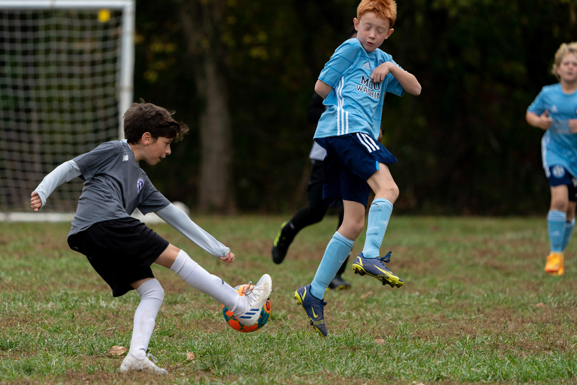 Calvin looks to block a ball in the first half of Mt Washington's 3-1 home victory over Northwest SC on October 23, 2022.