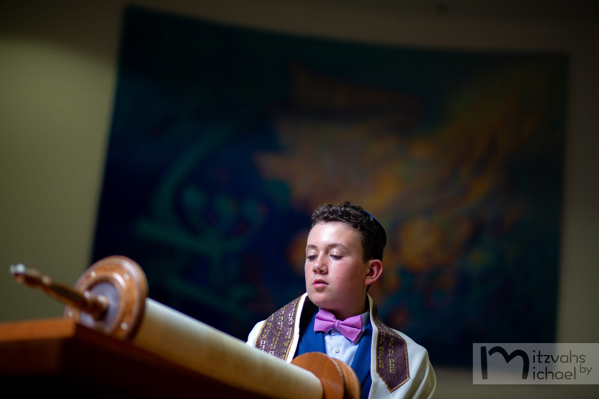 Garrett's Bar Mitzvah rehearsal and portrait session at Beth El Congregation in Bethesda, MD.