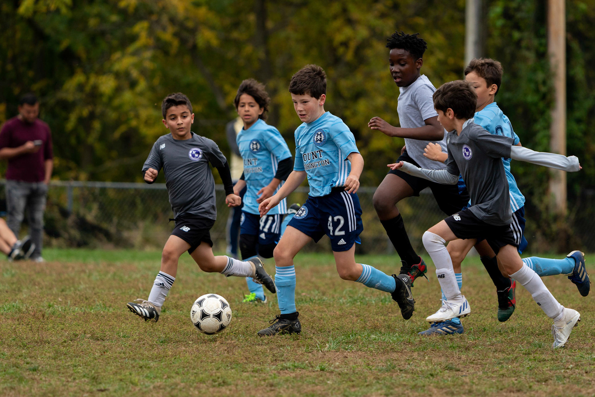 Cameron looks to goal, scoring, as the defense swarms in the first half of Mt Washington's 3-1 home victory over Northwest SC on October 23, 2022.