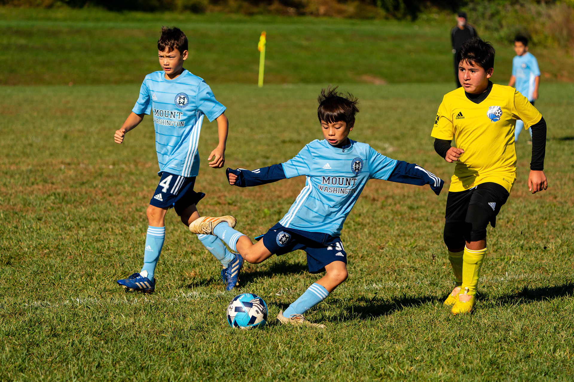 Gordon sends a shot on goal in the Mt. Washington Boy 12 travel team tournament 3-1 win over the Jefferson County Youth Soccer League on October 8, 2022.