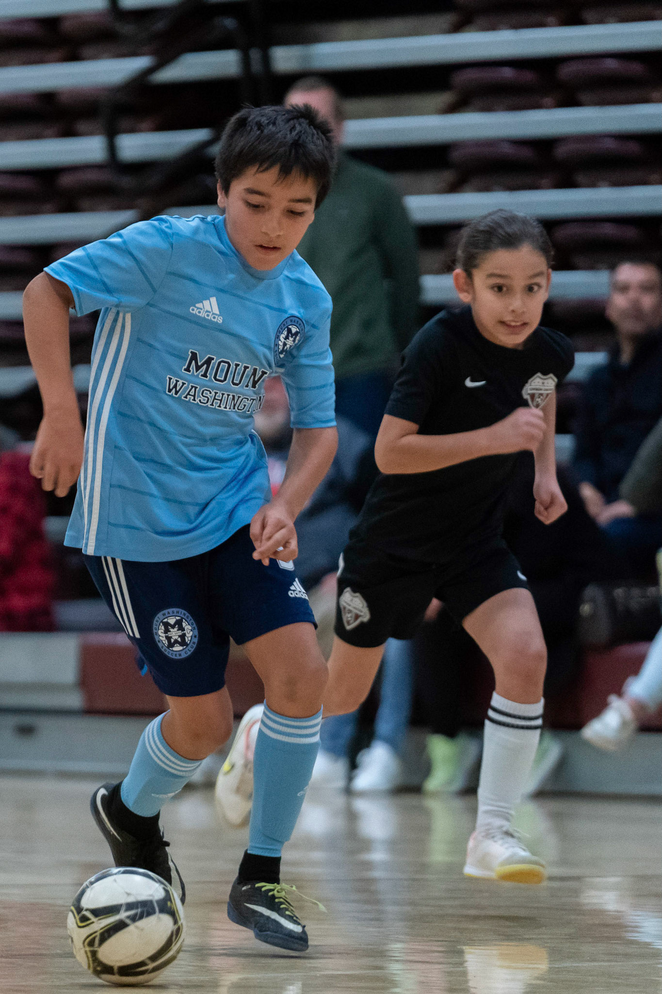 Caleb works his way up court in the second half of the Mt. Washington Soccer 22/23 12-5 victory over  Towson United. Each player scored.