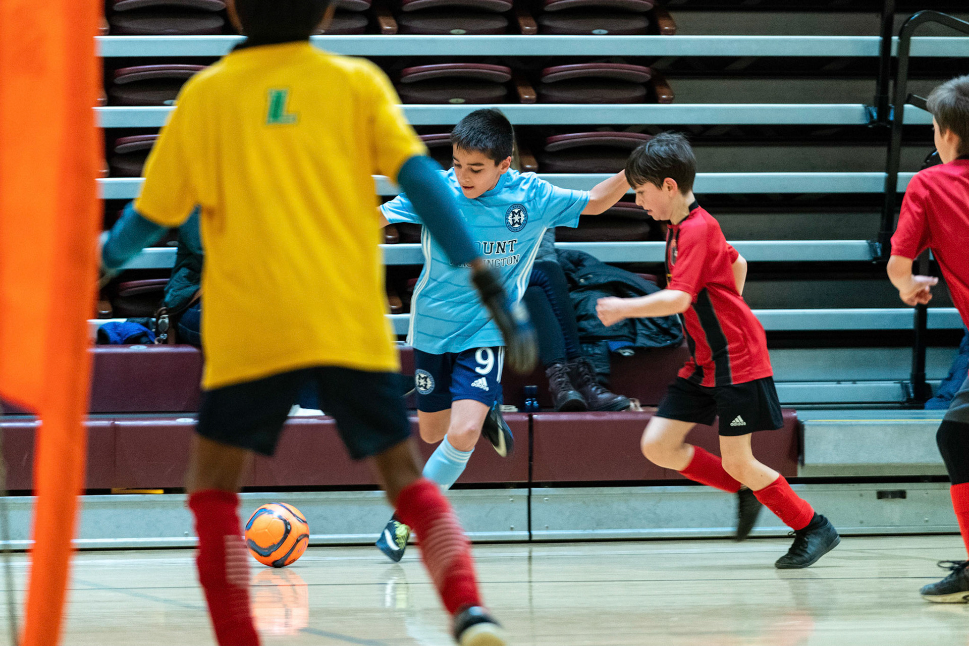 Caleb sends a shot on goal as Mt Washington defeats Charles Village Black 11-3 on Saturday, February 18, 2023.