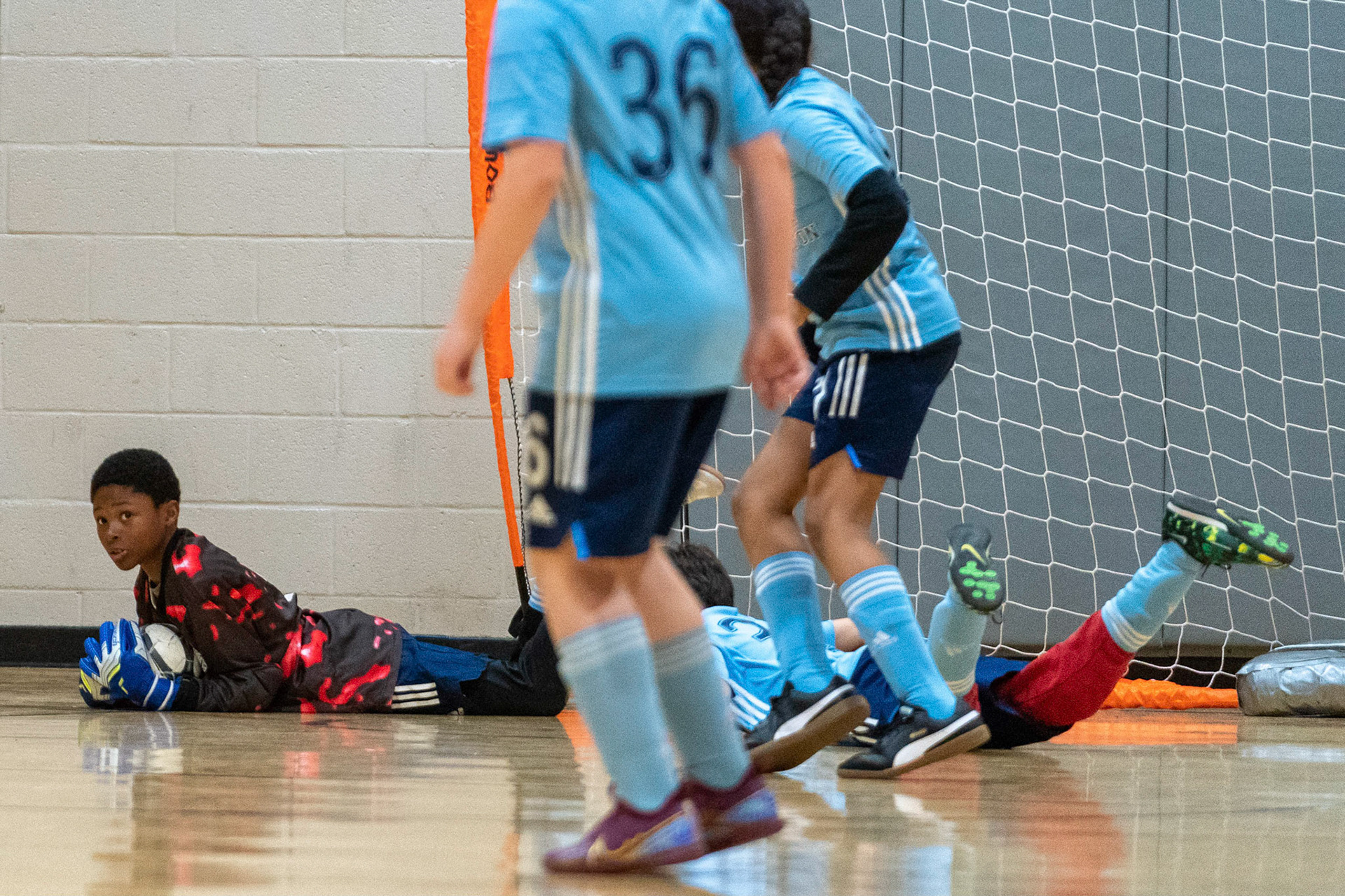 Treme makes a save in the second half of the Mt. Washington Soccer 22/23 11-3 victory over  Charles Village.