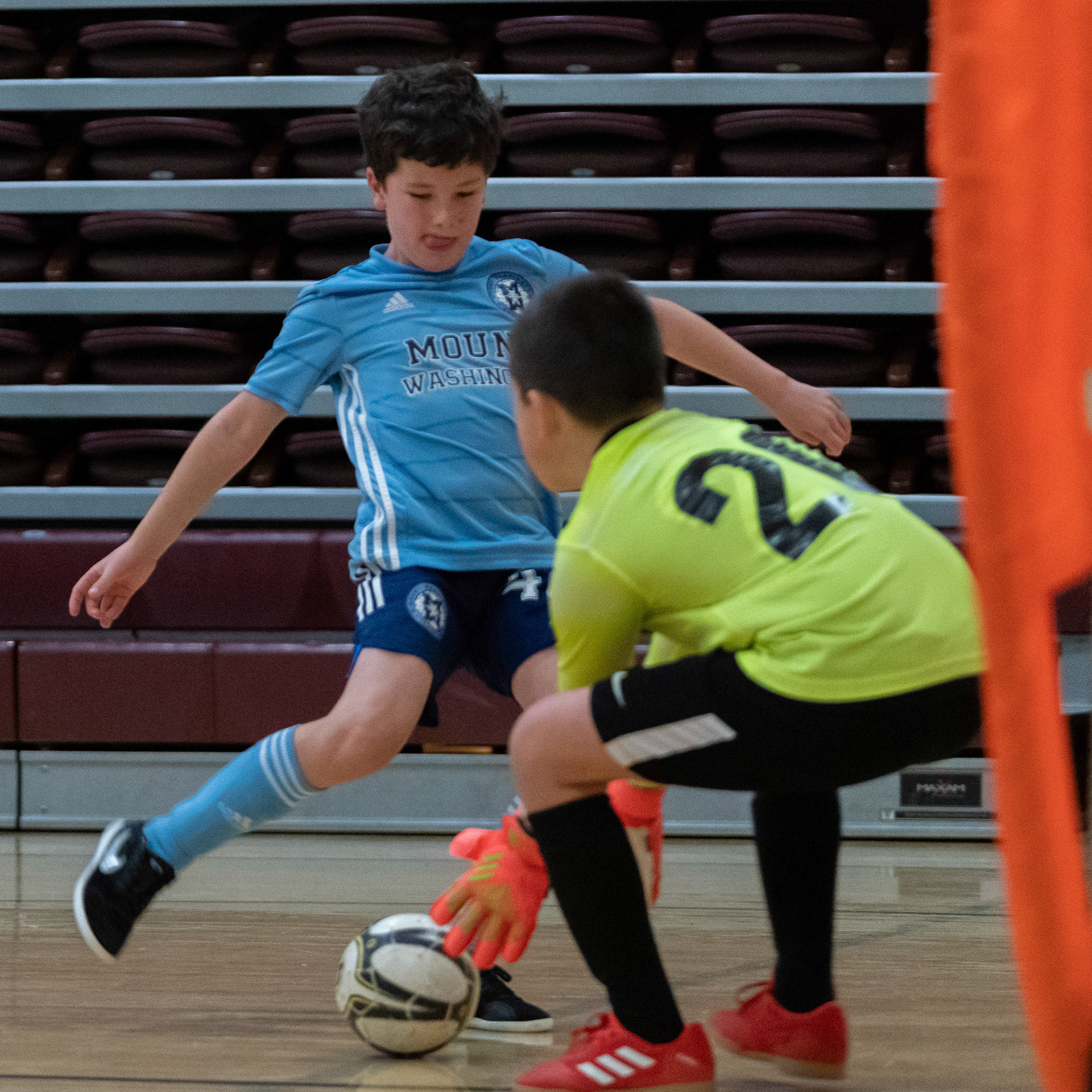 Cameron attacks the goal in the second half of the Mt. Washington Soccer 22/23 12-5 victory over  Towson United. Each player scored.