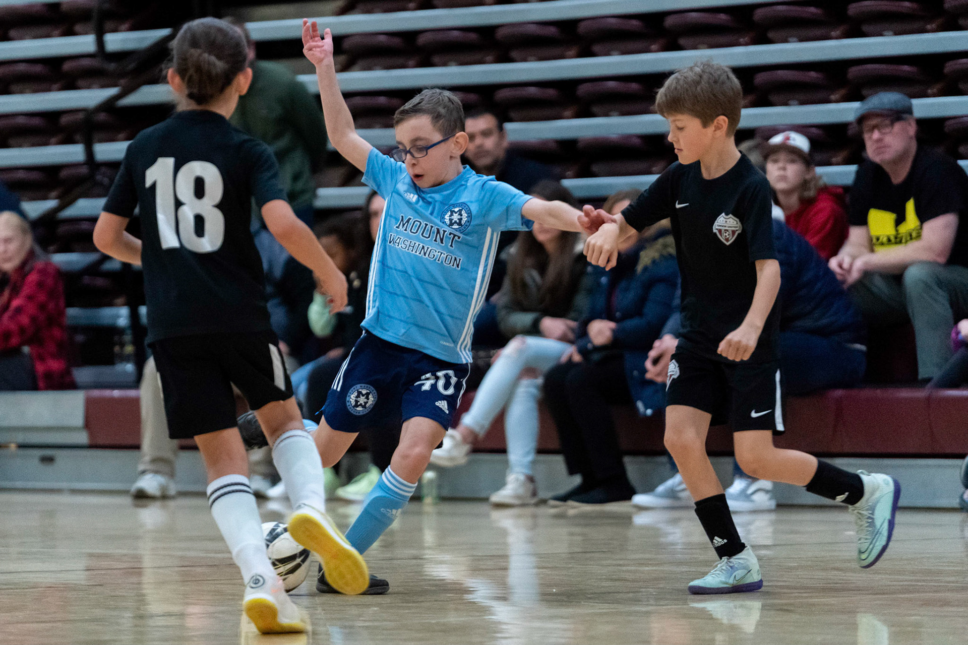 Jonah sends a shot on goal in the second half of the Mt. Washington Soccer 22/23 12-5 victory over  Towson United. Each player scored.