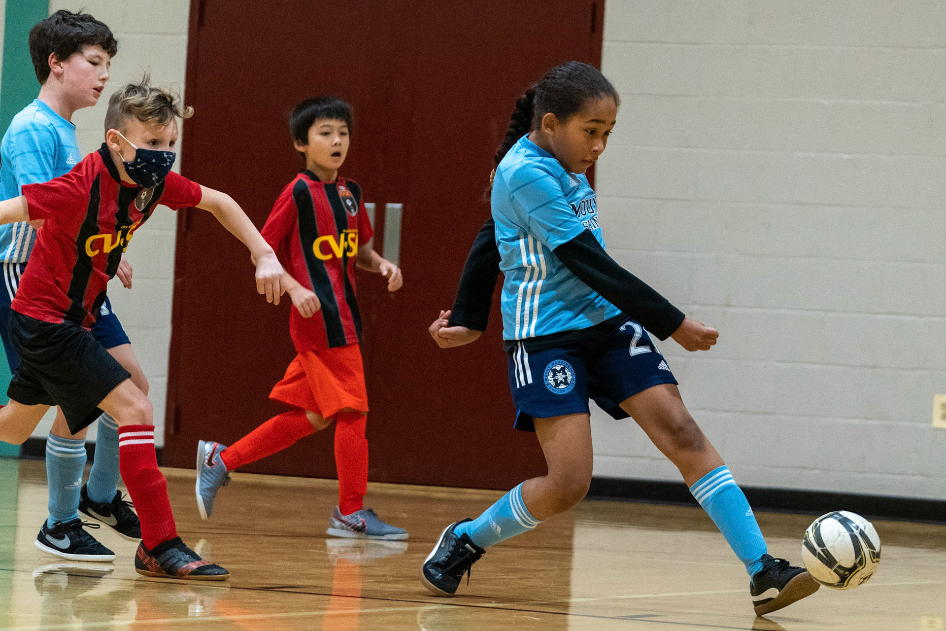 Drake scores in the first half of the Mt. Washington Soccer 22/23 11-3 victory over  Charles Village.