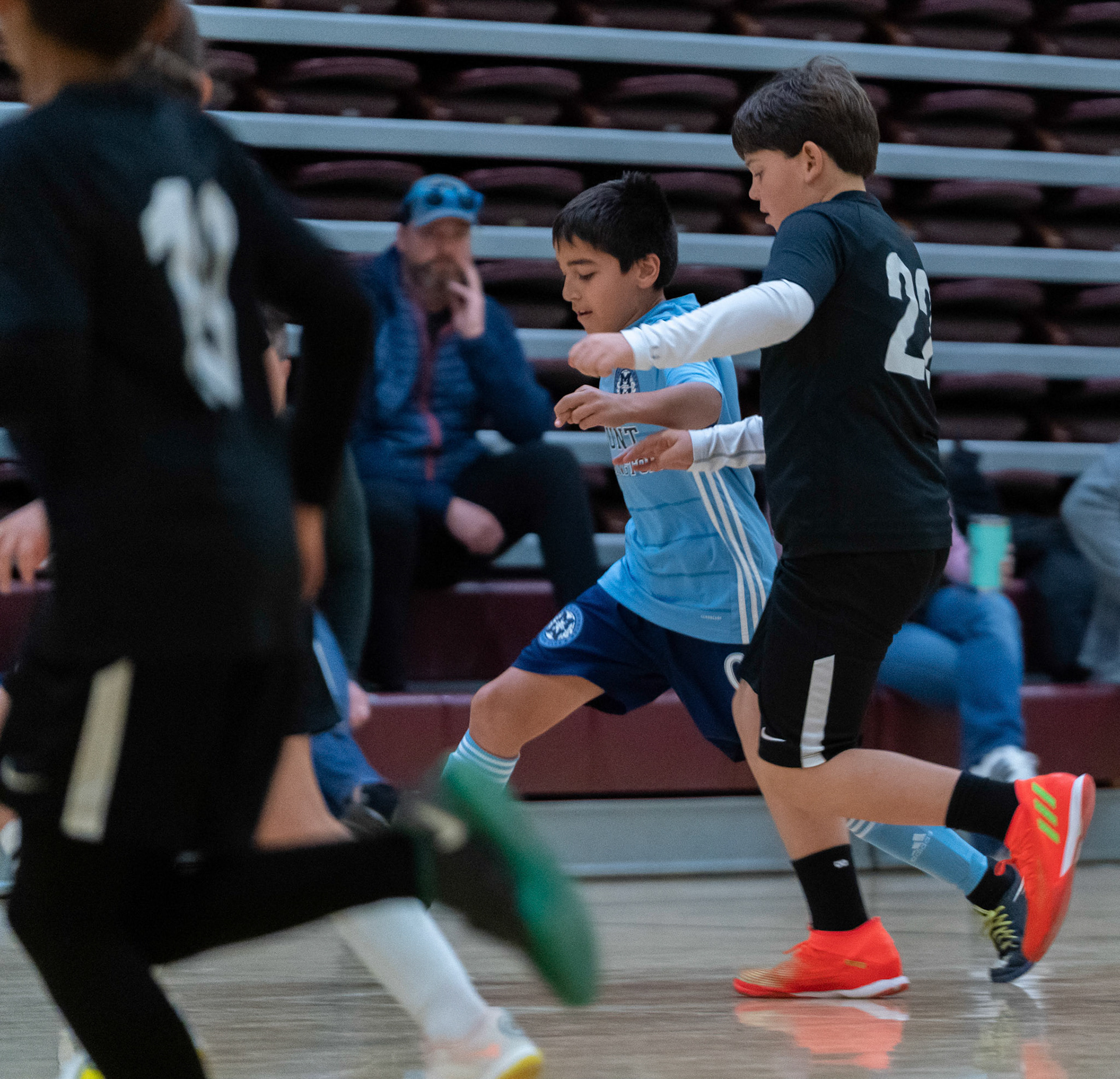 Caleb works his way up court in the Mt. Washington Soccer 22/23 12-5 victory over  Towson United. Each player scored.