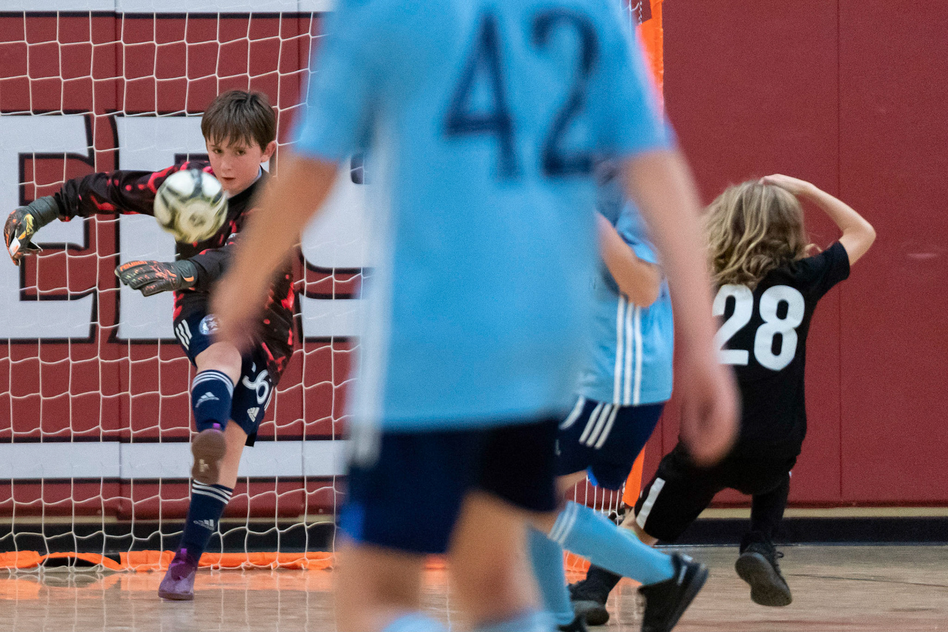 Graham scores from goal in the second half of the Mt. Washington Soccer 22/23 12-5 victory over  Towson United. Each player scored.