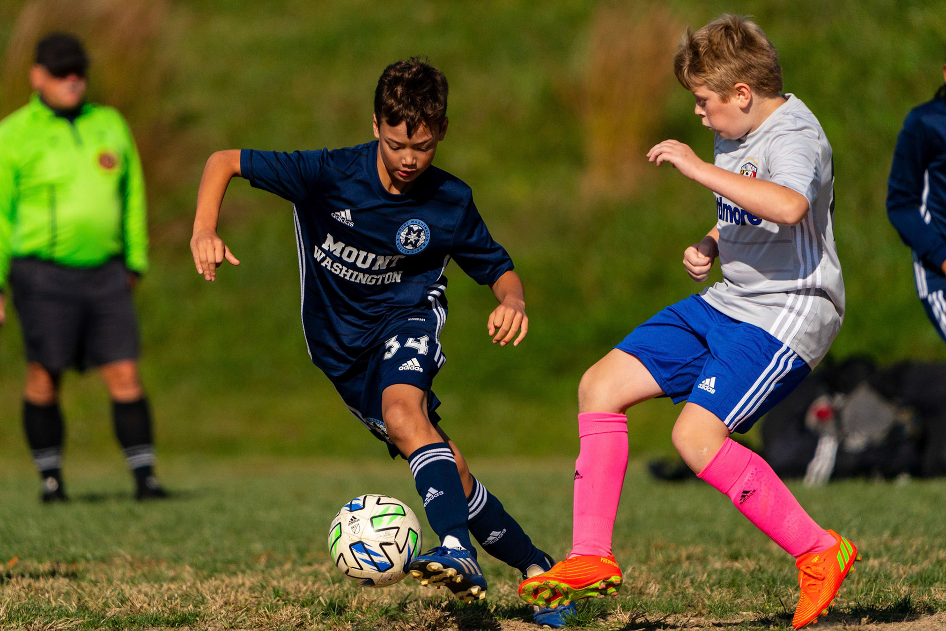 Luke swerves around a defender in Mt. Washington Boy 12 travel team’s 2-1 win over the Baltimore Bays on October 8, 2022.