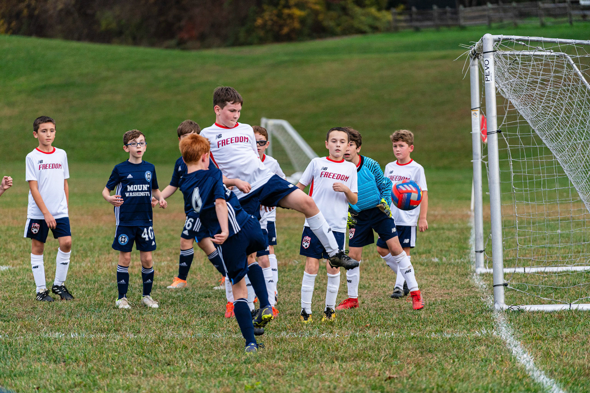 Calvin’s shot is blocked at the last second as Mt. Washington defeats Freedom SC 2-1 in their final game of fall 2022.