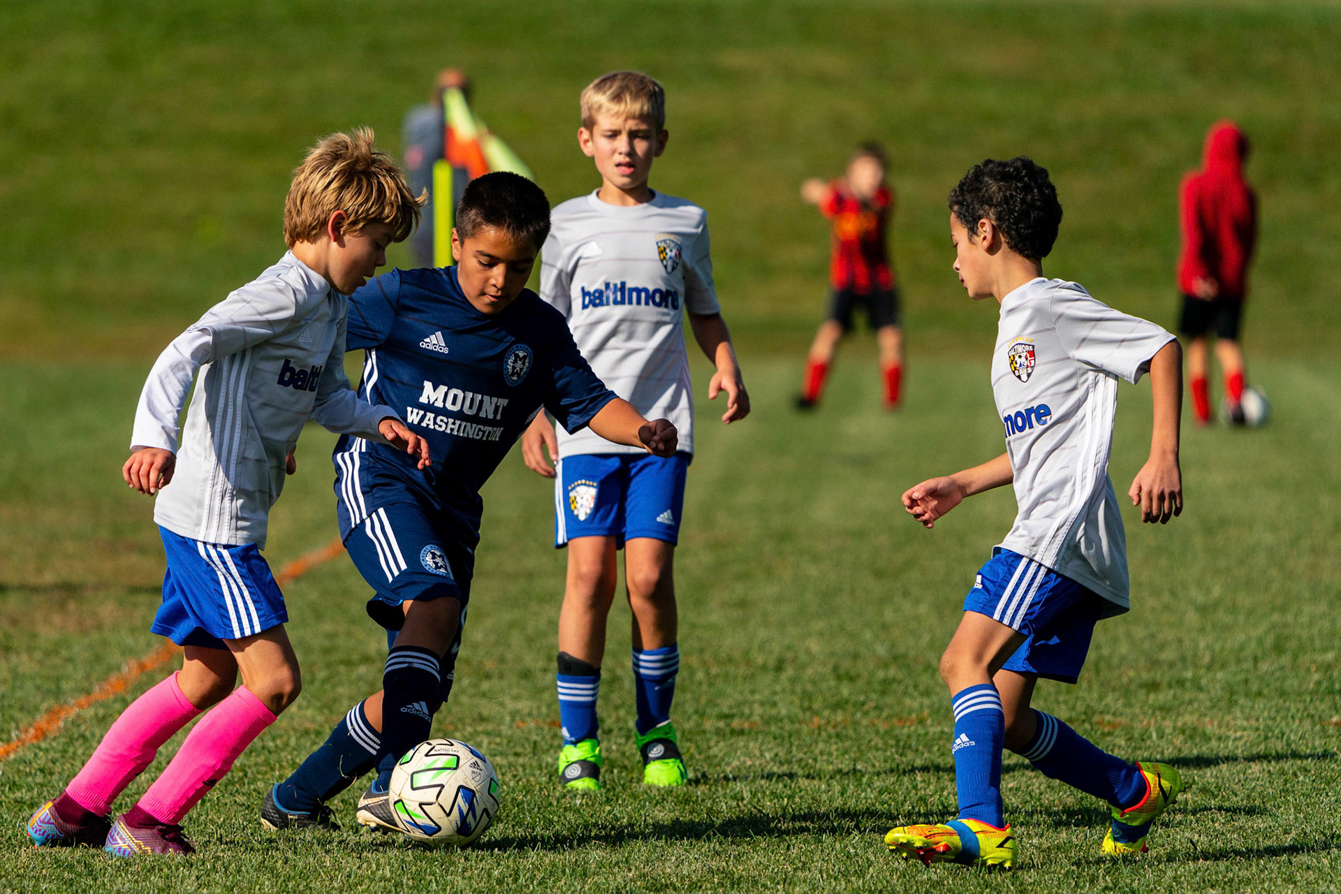 Caleb works through three defenders in Mt. Washington Boy 12 travel team’s 2-1 win over the Baltimore Bays on October 8, 2022.