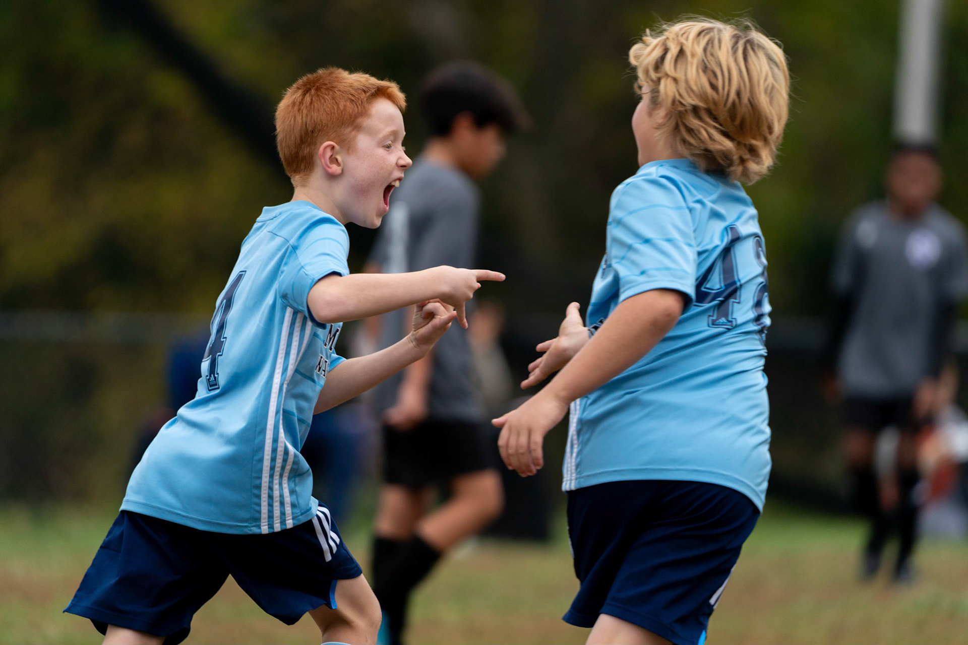 Calvin reacts to scoring in the first half of Mt Washington's 3-1 home victory over Northwest SC on October 23, 2022.