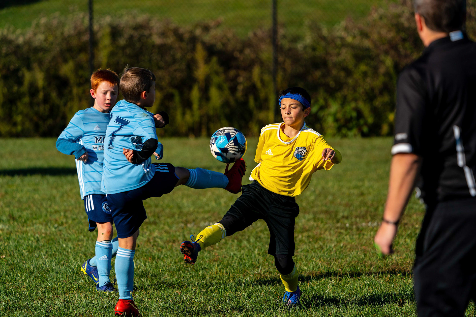 Nico clears the ball in the Mt. Washington Boy 12 travel team tournament 3-1 win over the Jefferson County Youth Soccer League on October 8, 2022.
