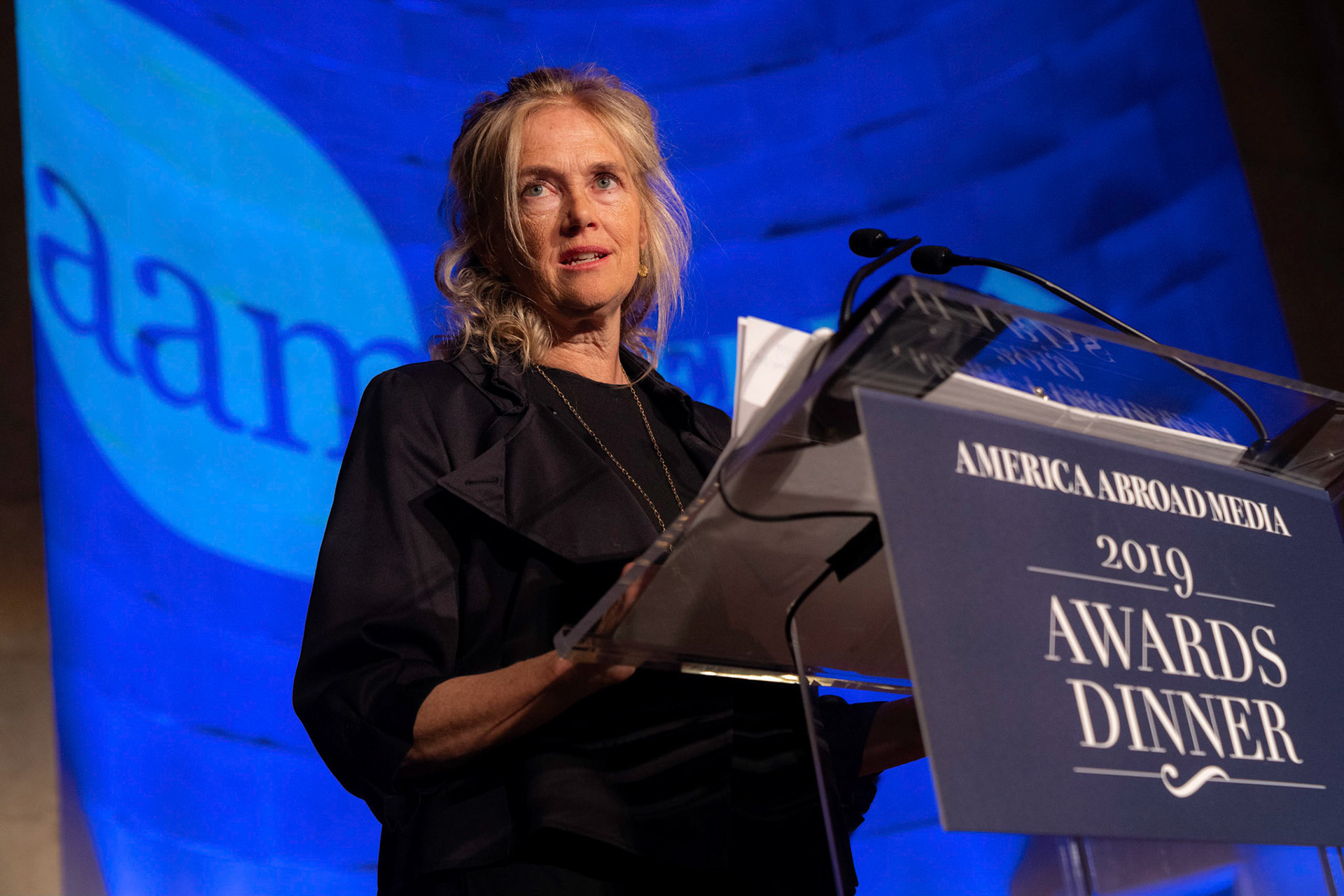 America Abroad Media (AAM) presents their annual gala awards dinner at the Andrew Mellon Auditorium in Washington D.C. on Tuesday, November 5, 2019. Honorees included Egyptian actress Yousra, Iranian activist and journalist Masih Alinejad, and film director Peter Berg.