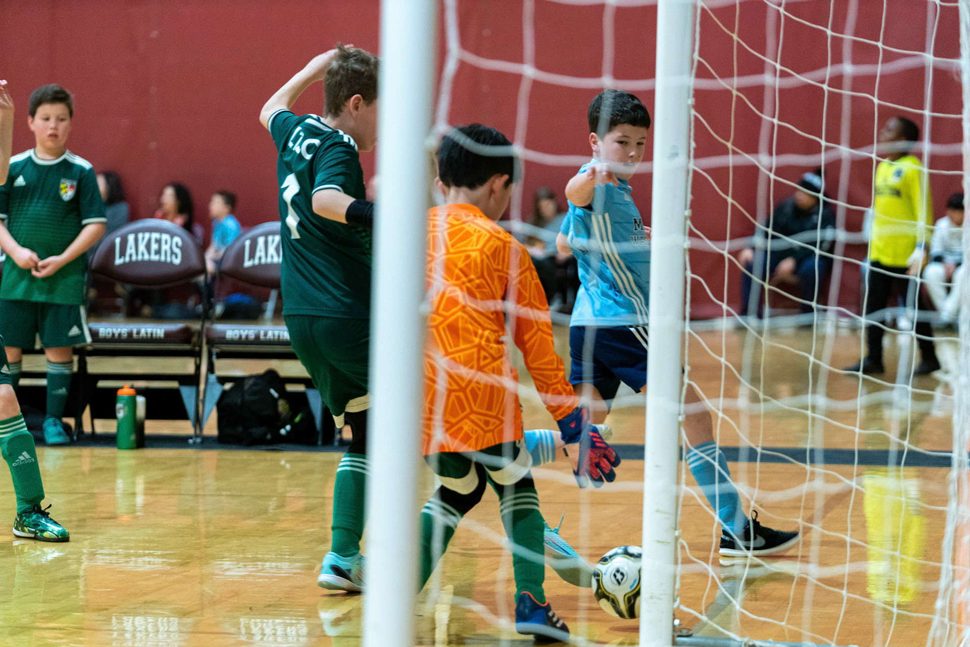 Cameron watches his shot go just wide of the near side goal as MWFC defeats LTSC 8-2 on Saturday, February 4, 2023.