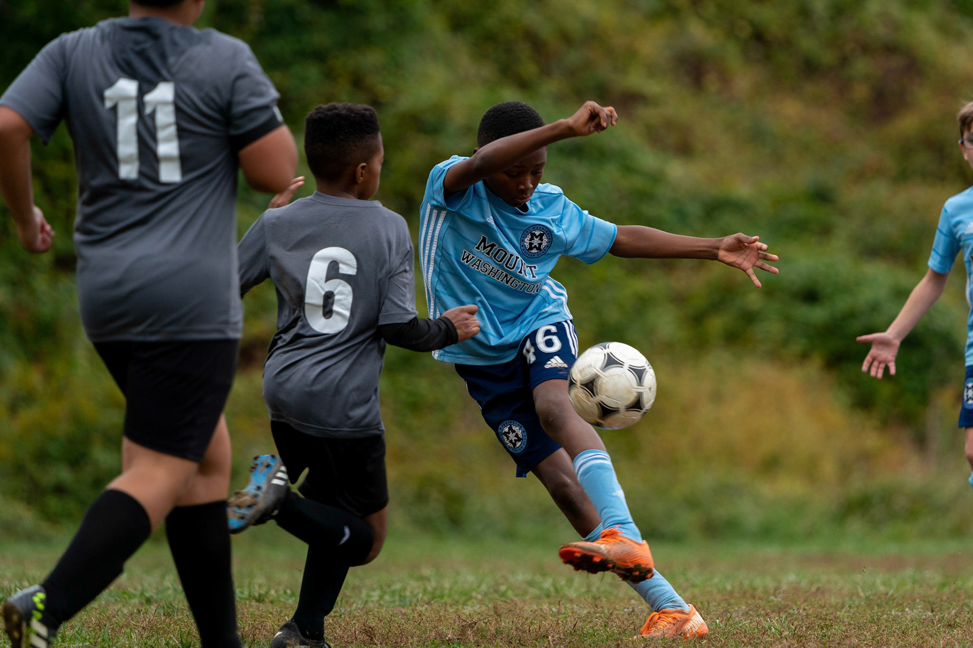 Treme sends a cross in during the second half of Mt Washington's 3-1 home victory over Northwest SC on October 23, 2022.