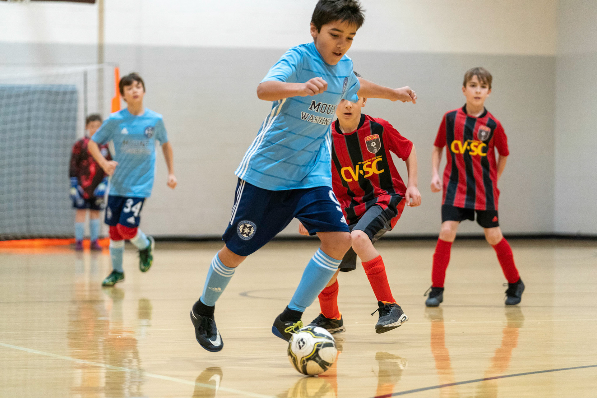 Caleb heads to goal in the first half of the Mt. Washington Soccer 22/23 11-3 victory over  Charles Village.