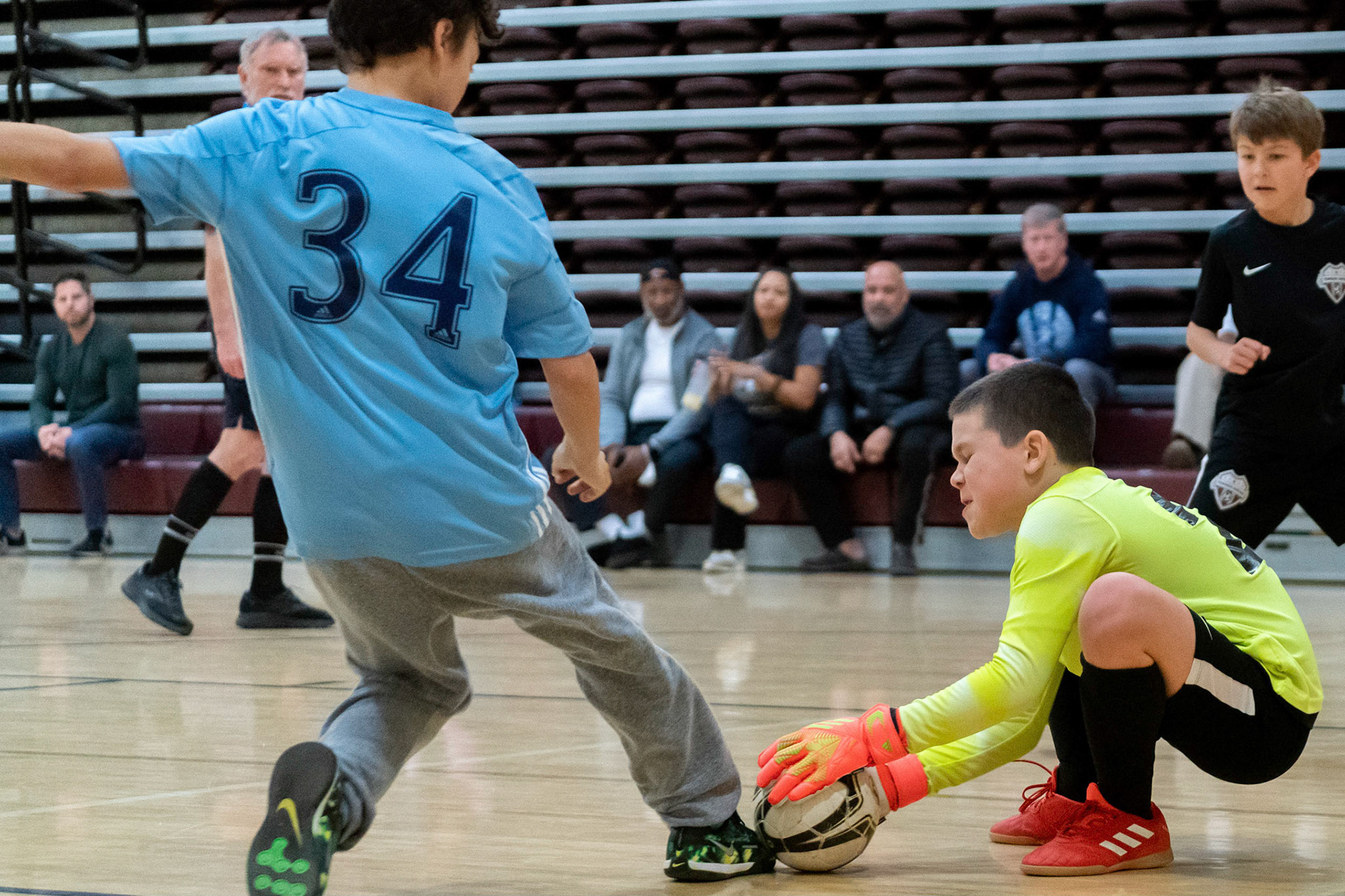 Luke applies pressure in the second half of the Mt. Washington Soccer 22/23 12-5 victory over  Towson United. Each player scored.
