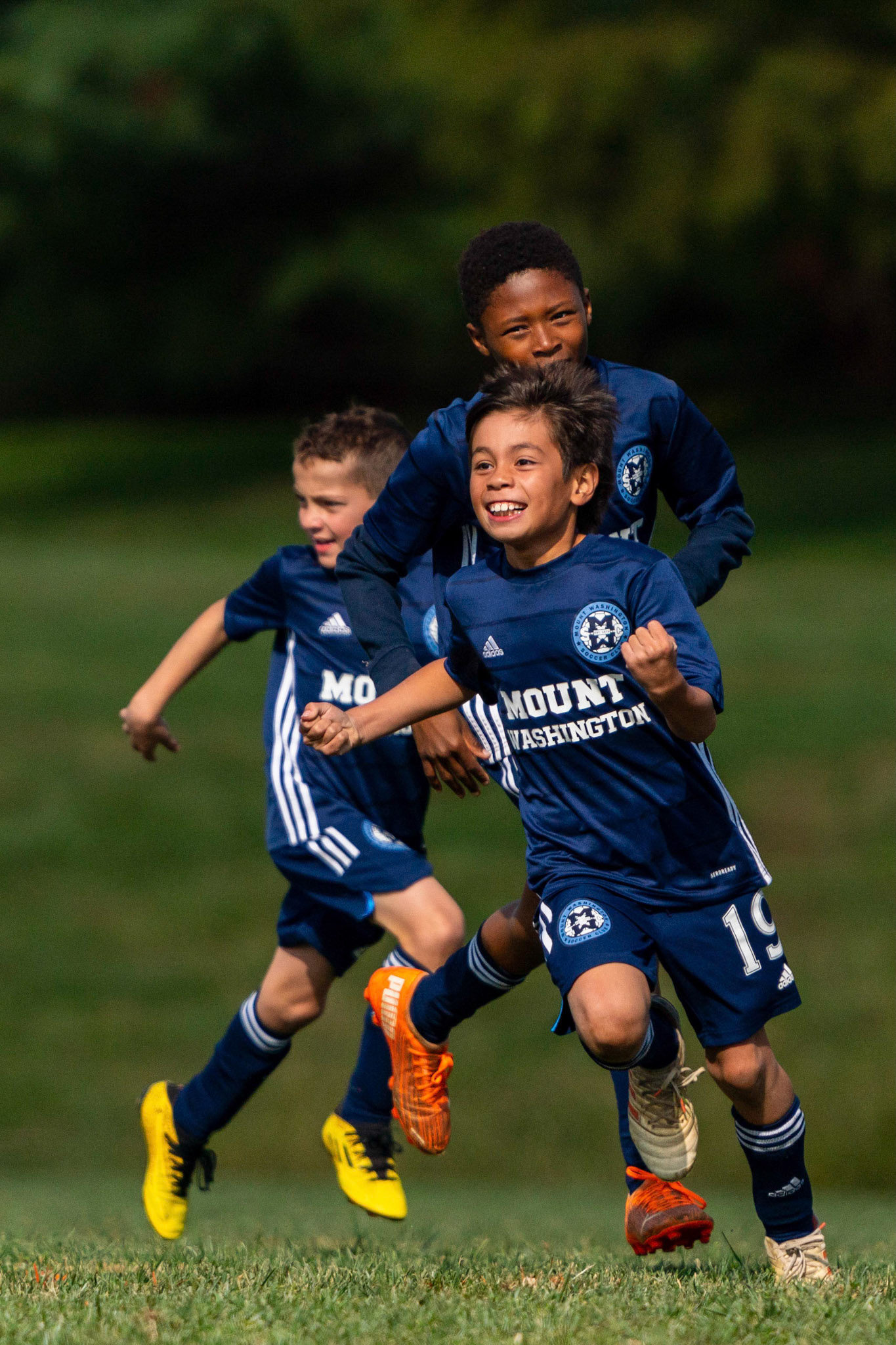 Treme and Simon join Gordon in celebrating Gordon scores in Mt. Washington Boy 12 travel team 2-1 win over the Baltimore Bays on October 8, 2022.