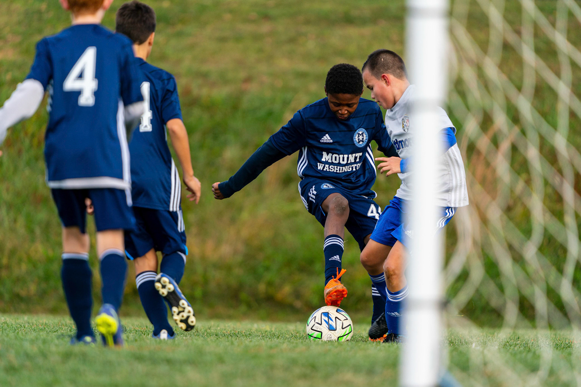 Treme works to clear the ball from the defensive end in Mt. Washington Boy 12 travel team’s 2-1 win over the Baltimore Bays on October 8, 2022.