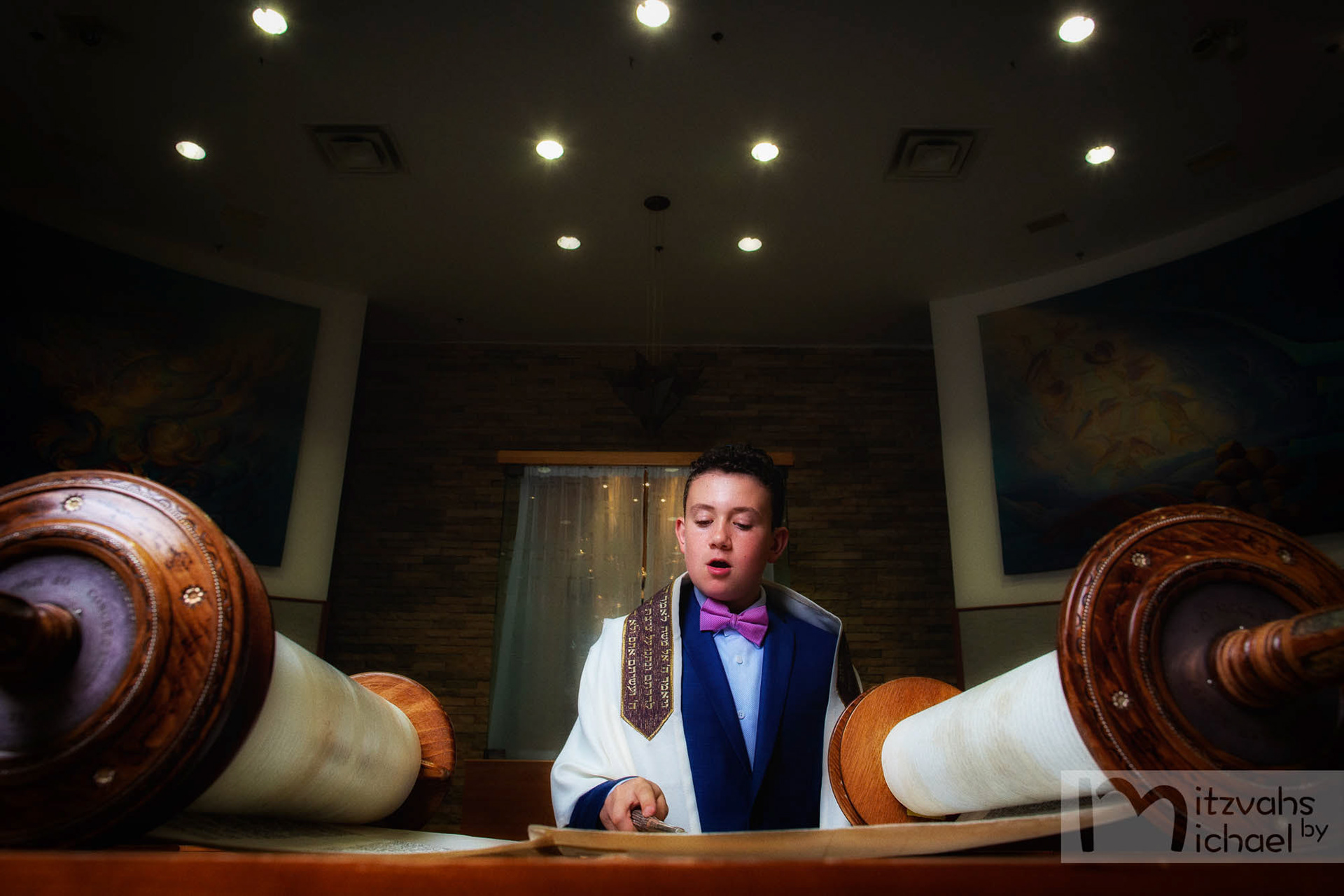 Garrett's Bar Mitzvah rehearsal and portrait session at Beth El Congregation in Bethesda, MD.