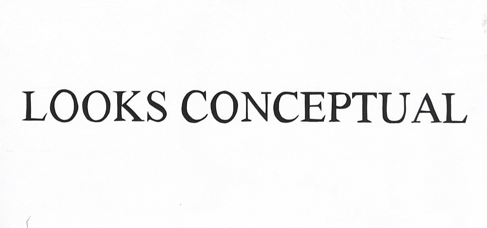 Painting with a white background and the words "Looks Conceptual" painted in bold, uppercase script across the middle