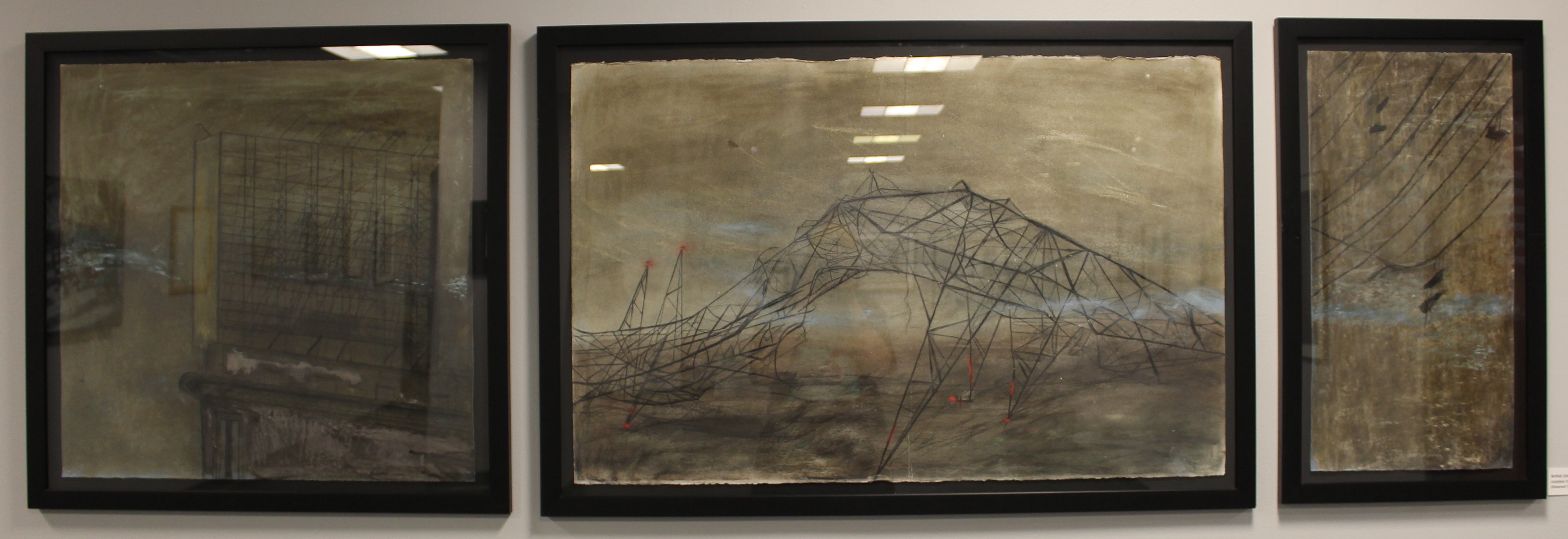 Triptych drawing of different parts of a transmission tower.