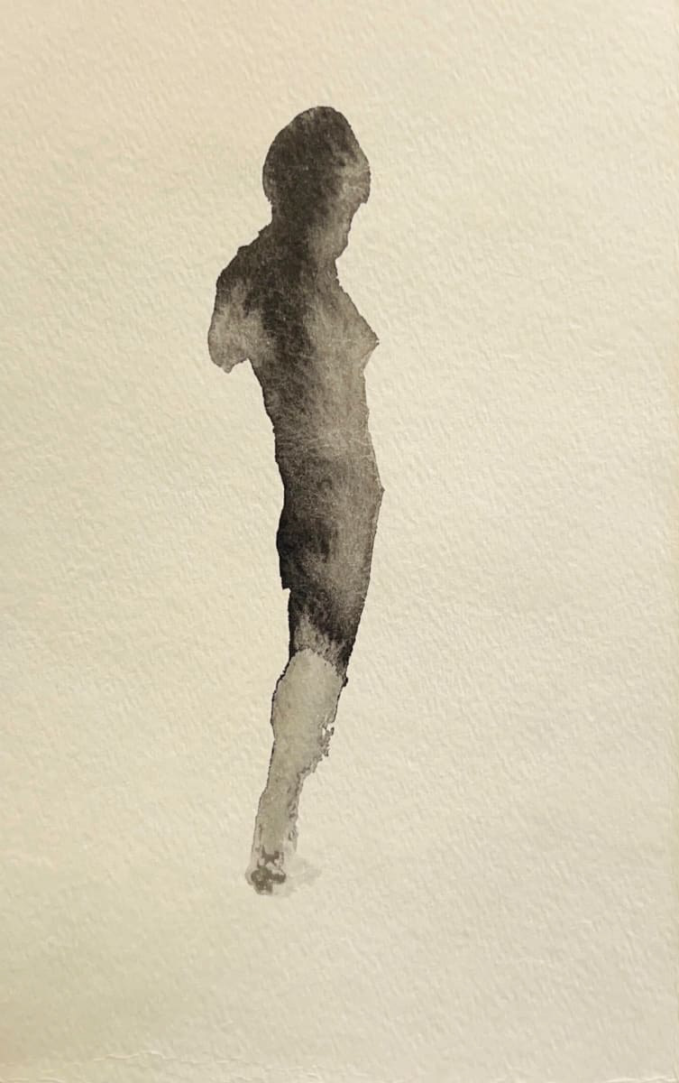 Partial silhouette of a person in black ink, centered over a cream background.