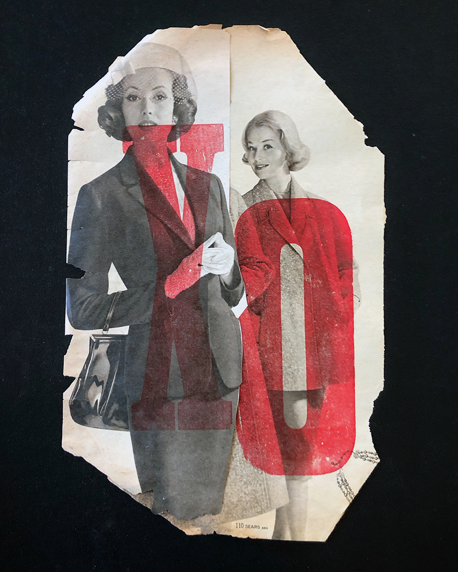 Two women dressed in suits are depicted in a collage with bold red letters "x" and "o." The image is positioned over a black background