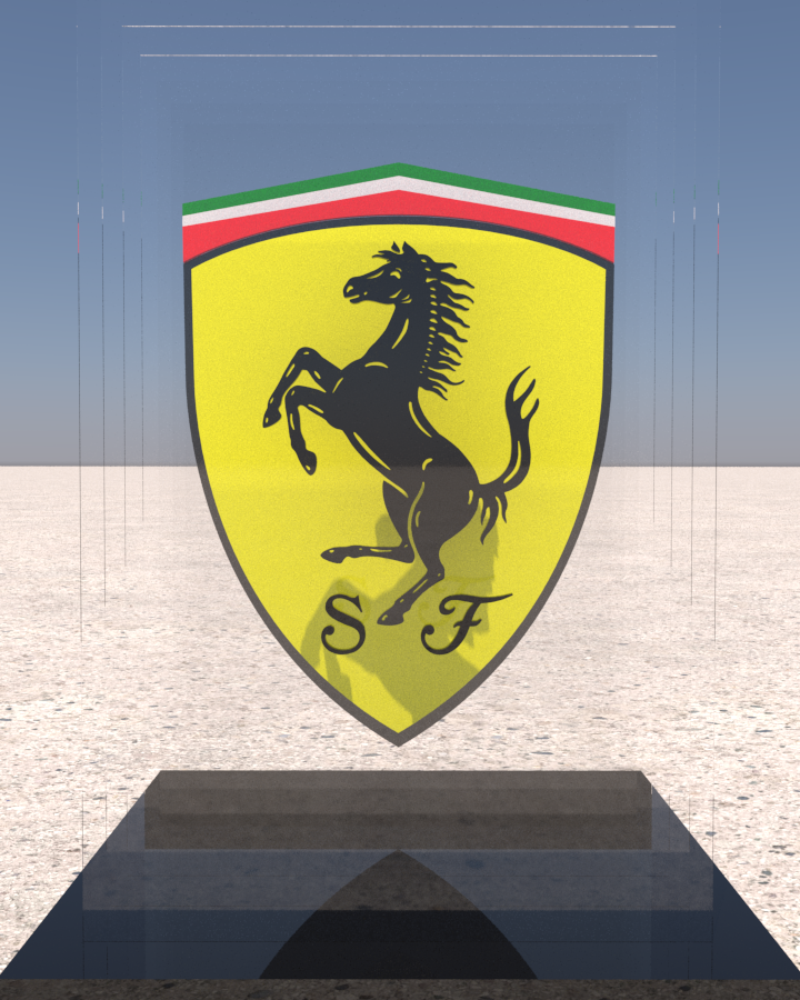 The Ferrari scudetto reimagined in 3D, around 5ft tall, front view