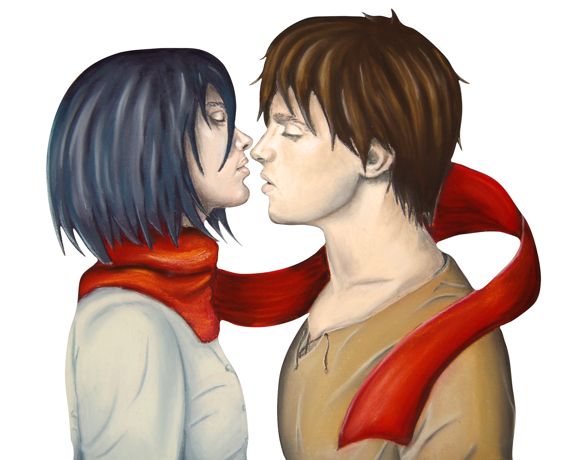 Eren and Mikasa on wood