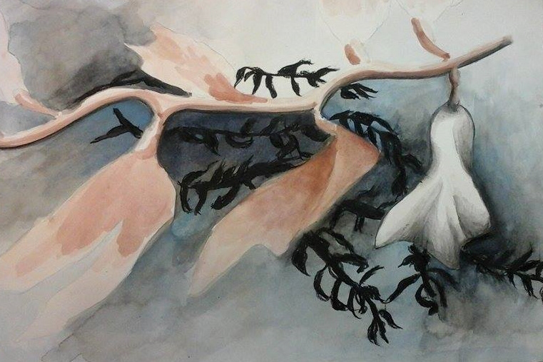 Watercolour, pencil and charcoal sketch