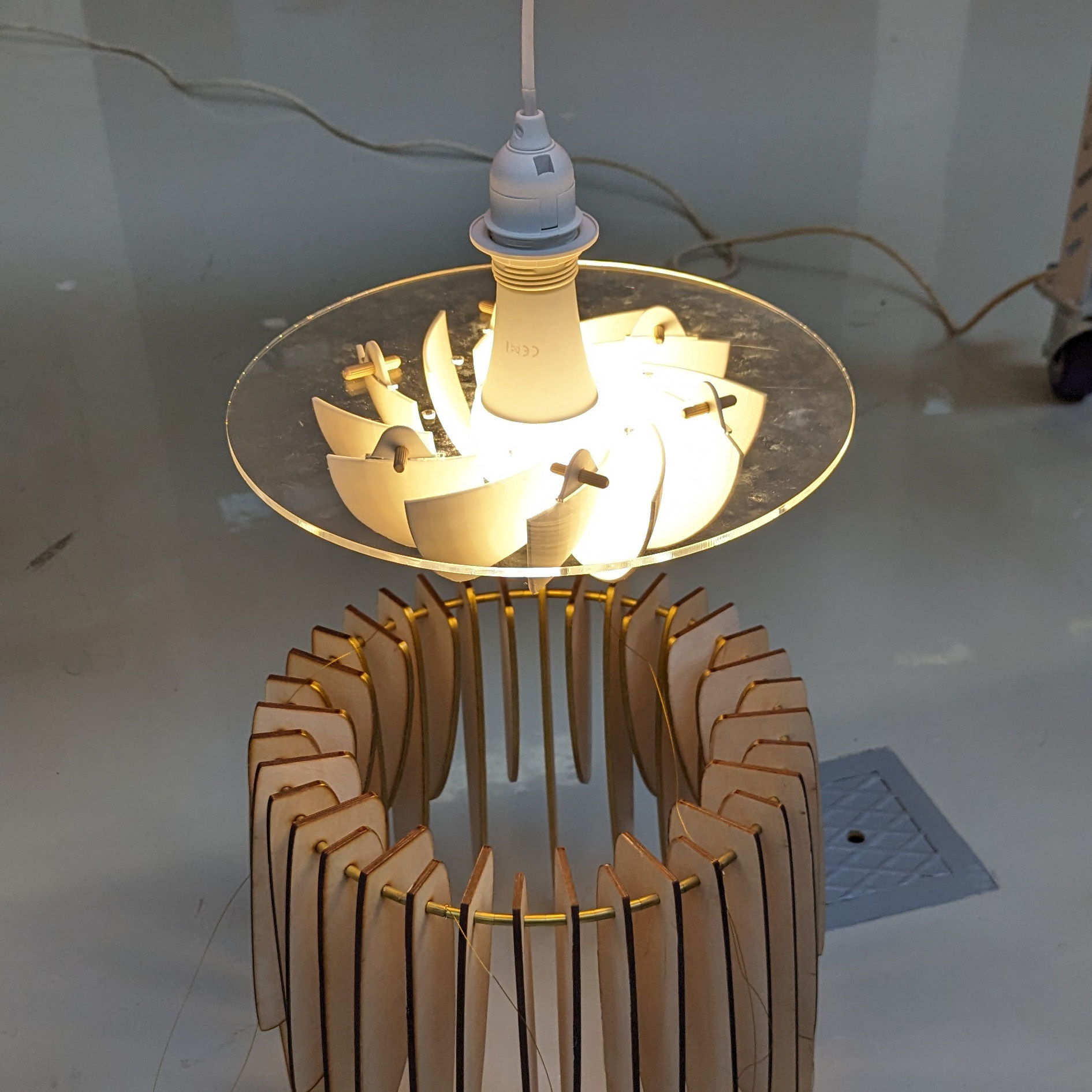 New 3D-printed lampshade, connected with dowels