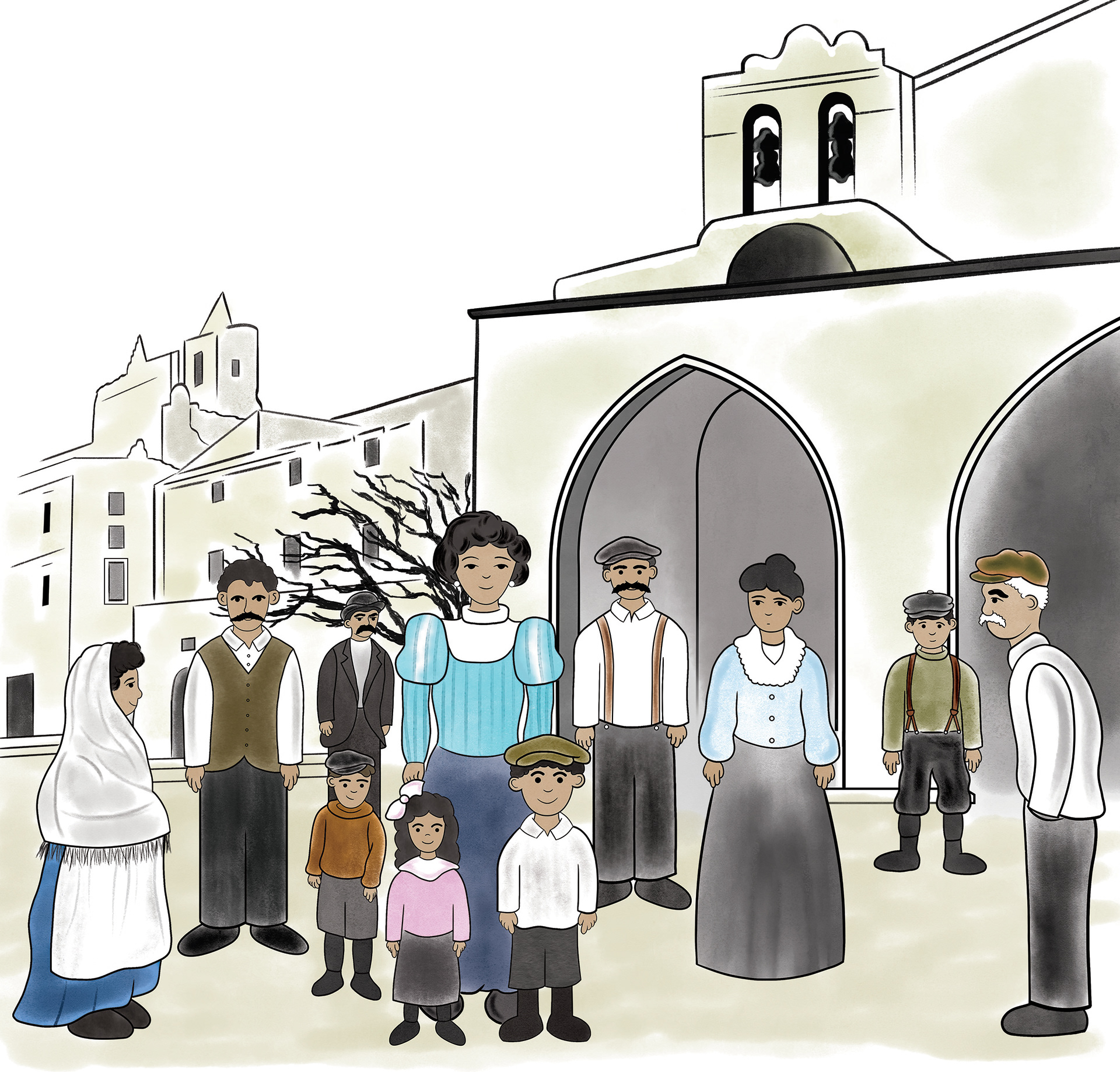 Children's book concept art for story based on Italian immigration to America