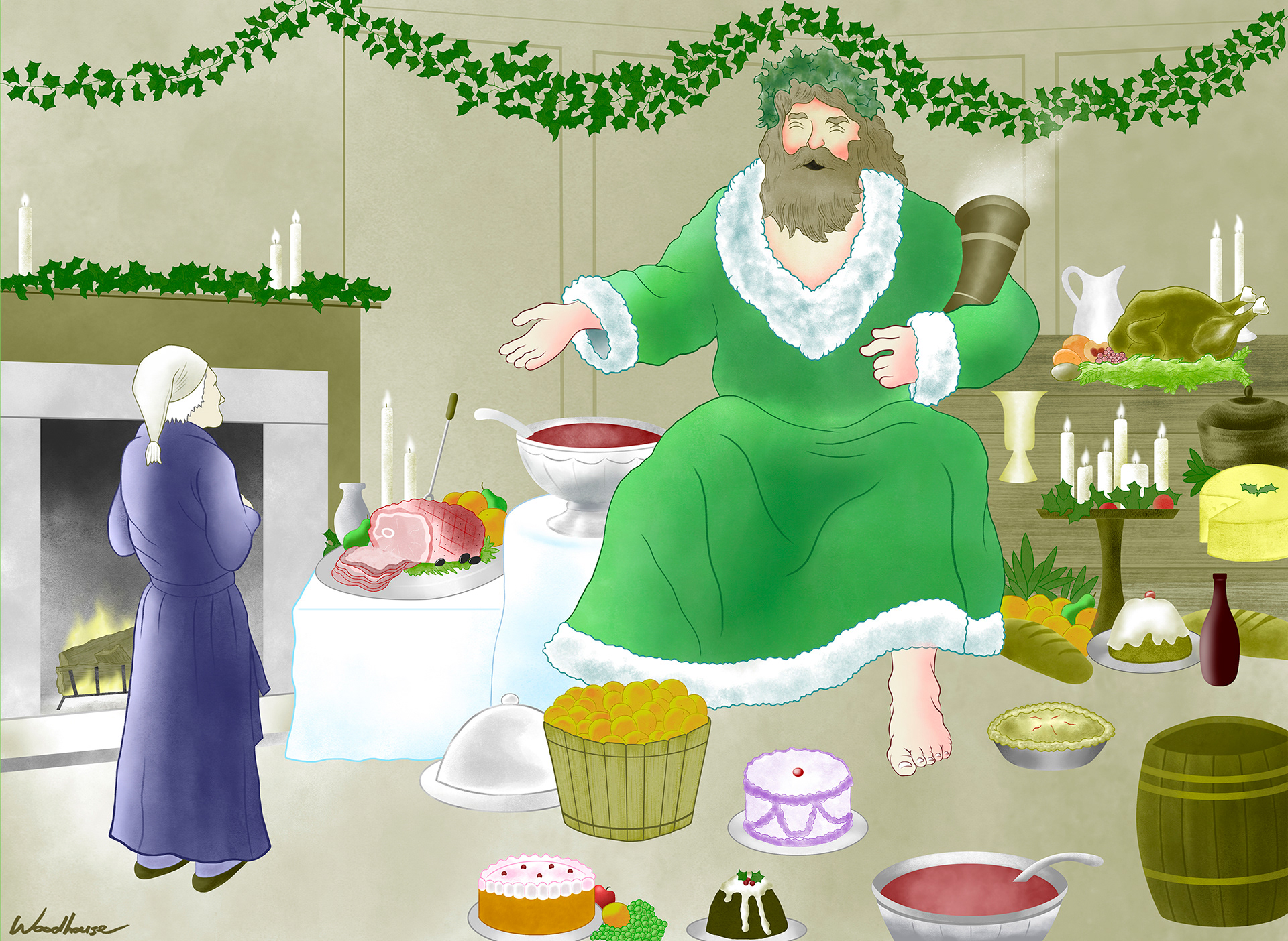 Scrooge Meets the Ghost of Christmas Present