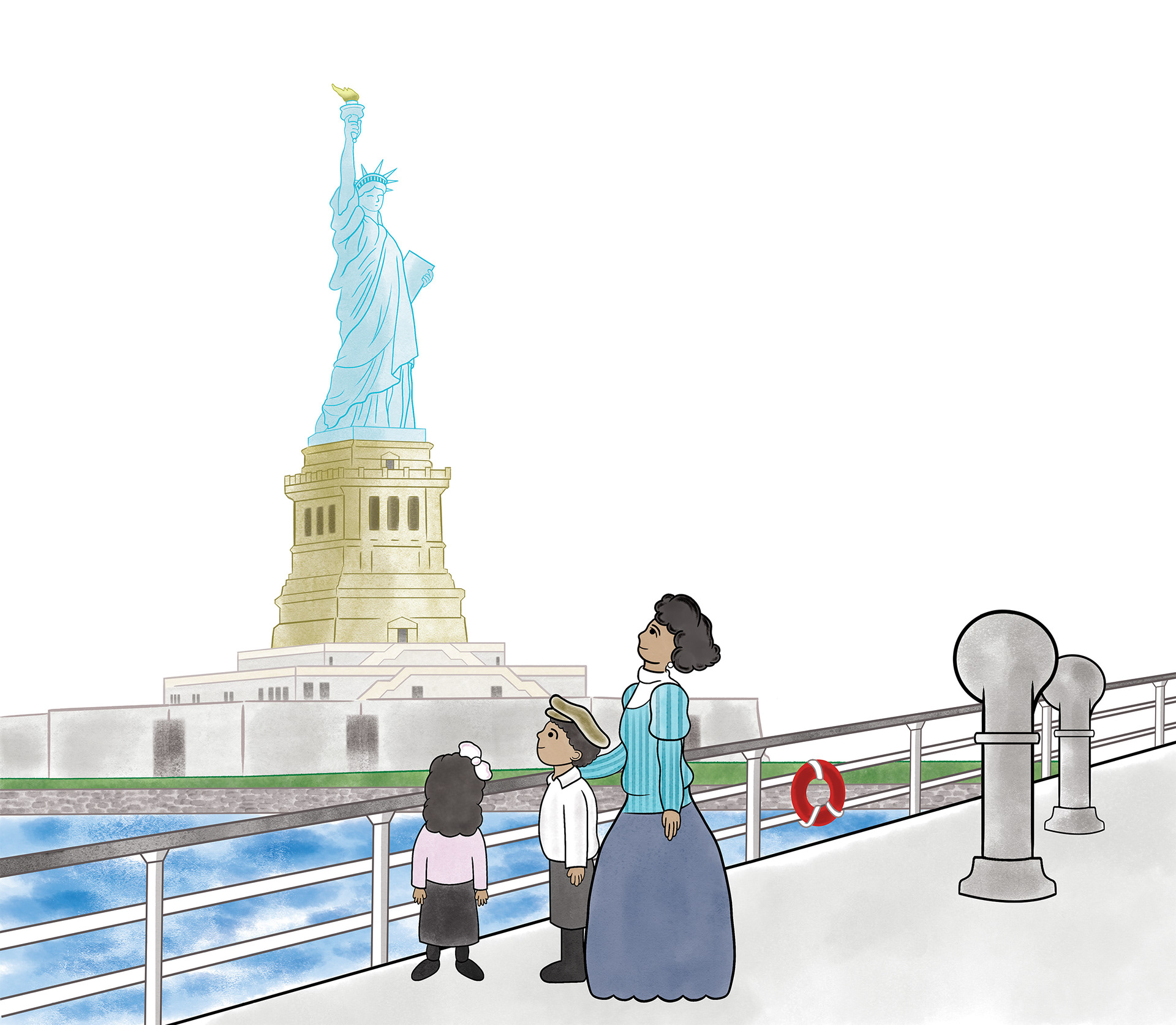 Children's book concept art for story based on Italian immigration to America