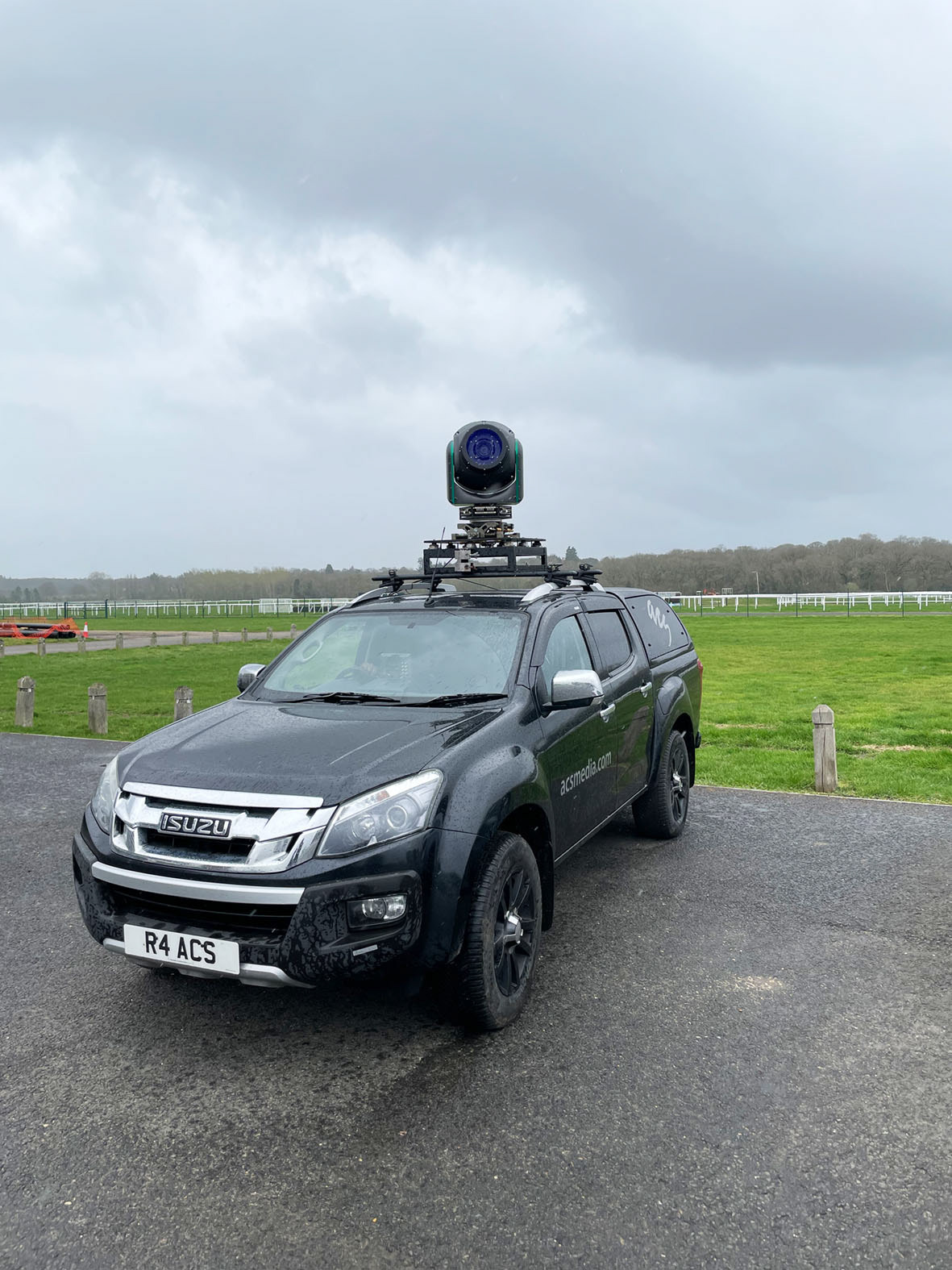 AX18 stabilized gimbal on a car for horse racing
