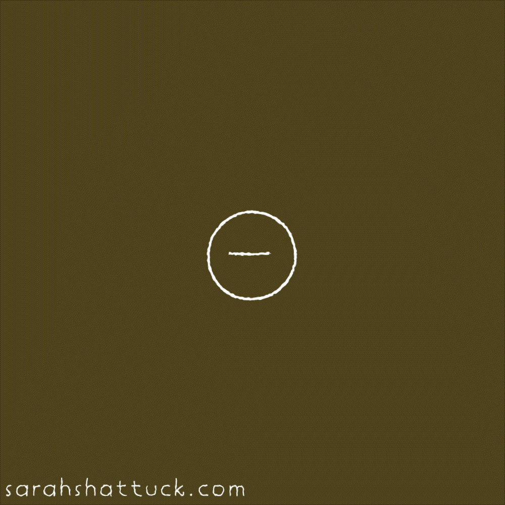 An animated gif of an electron drawn in white over a gold background. It is represented as a circle with a horizontal line in the center, and it subtlety wiggles in place.