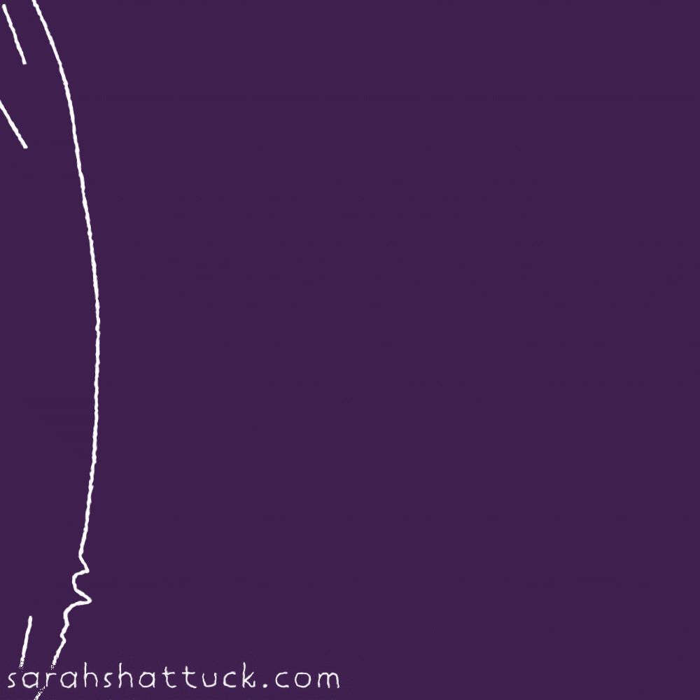 An animated gif of a solar flare, drawn in white over a purple background. A bit of the sun's edge is visible on the left, and from it, a solar flare erupts to the right, then fizzles away.