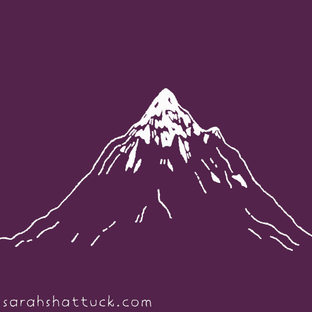 An animated gif of Mount Everest drawn in white over a magenta background. It subtlety wiggles in place.