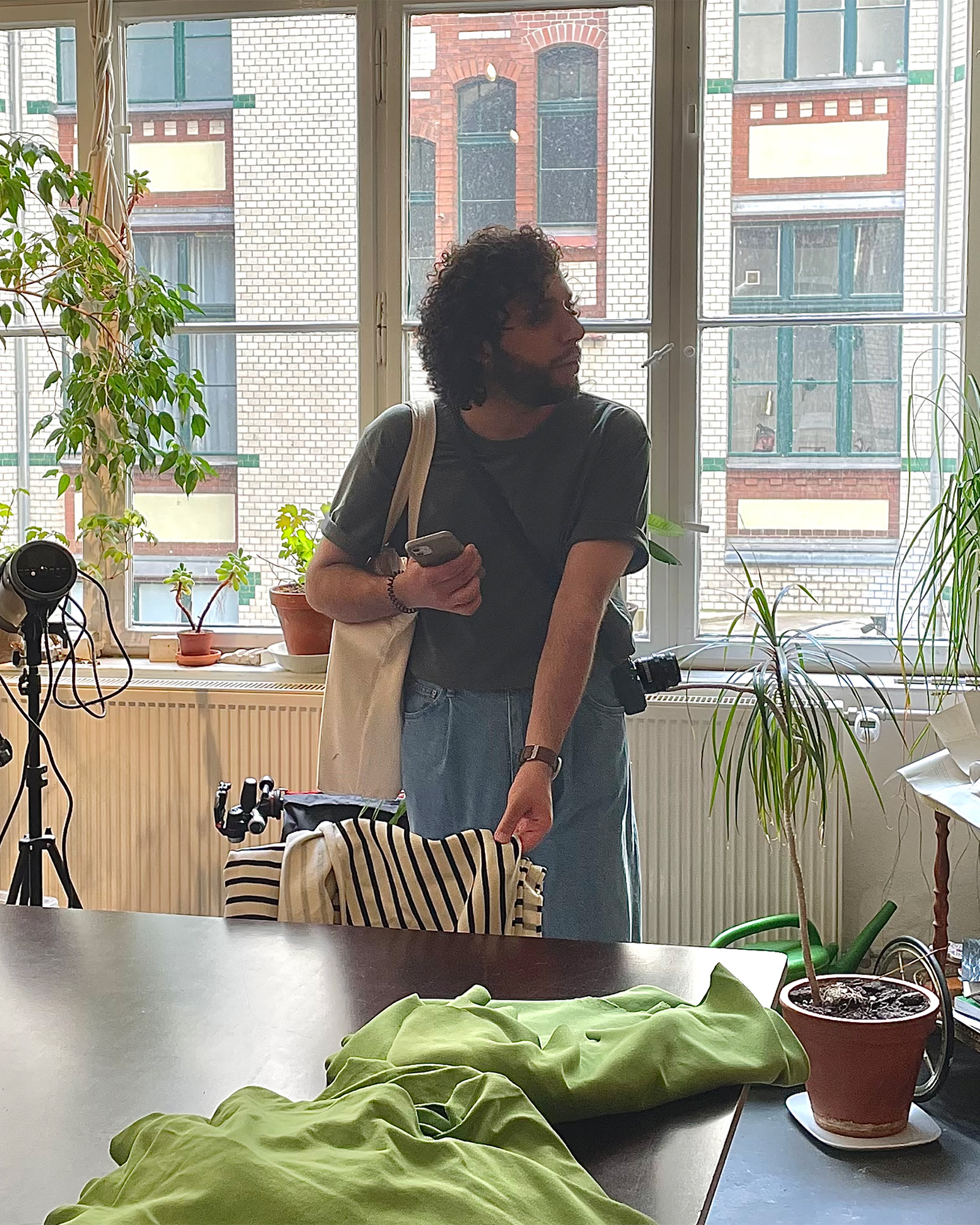 Me, visiting an organic fabric shop in Berlin to check the materials