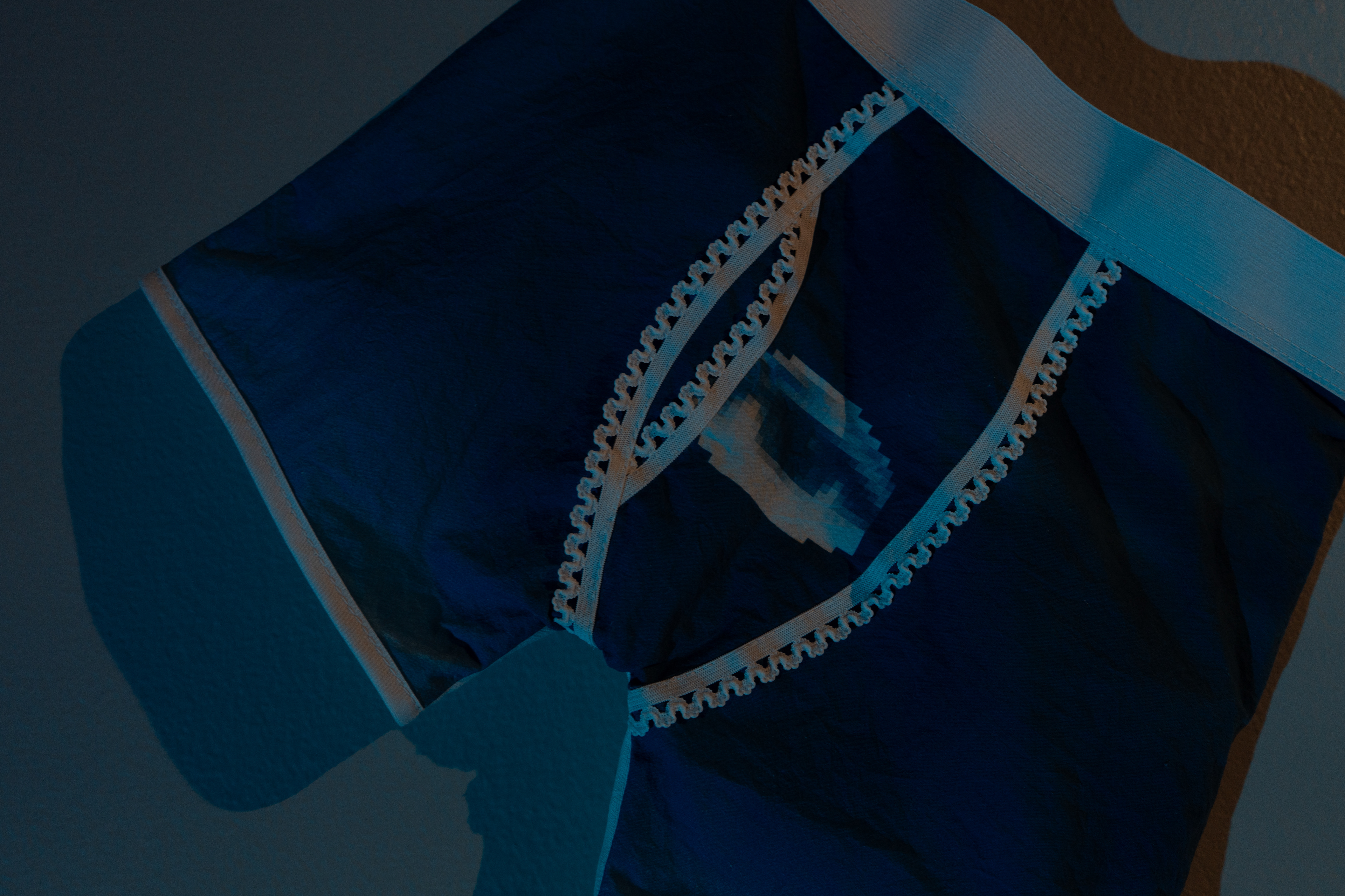 Nobody's business, cyanotype on cotton/mixed media/sewing, 2025